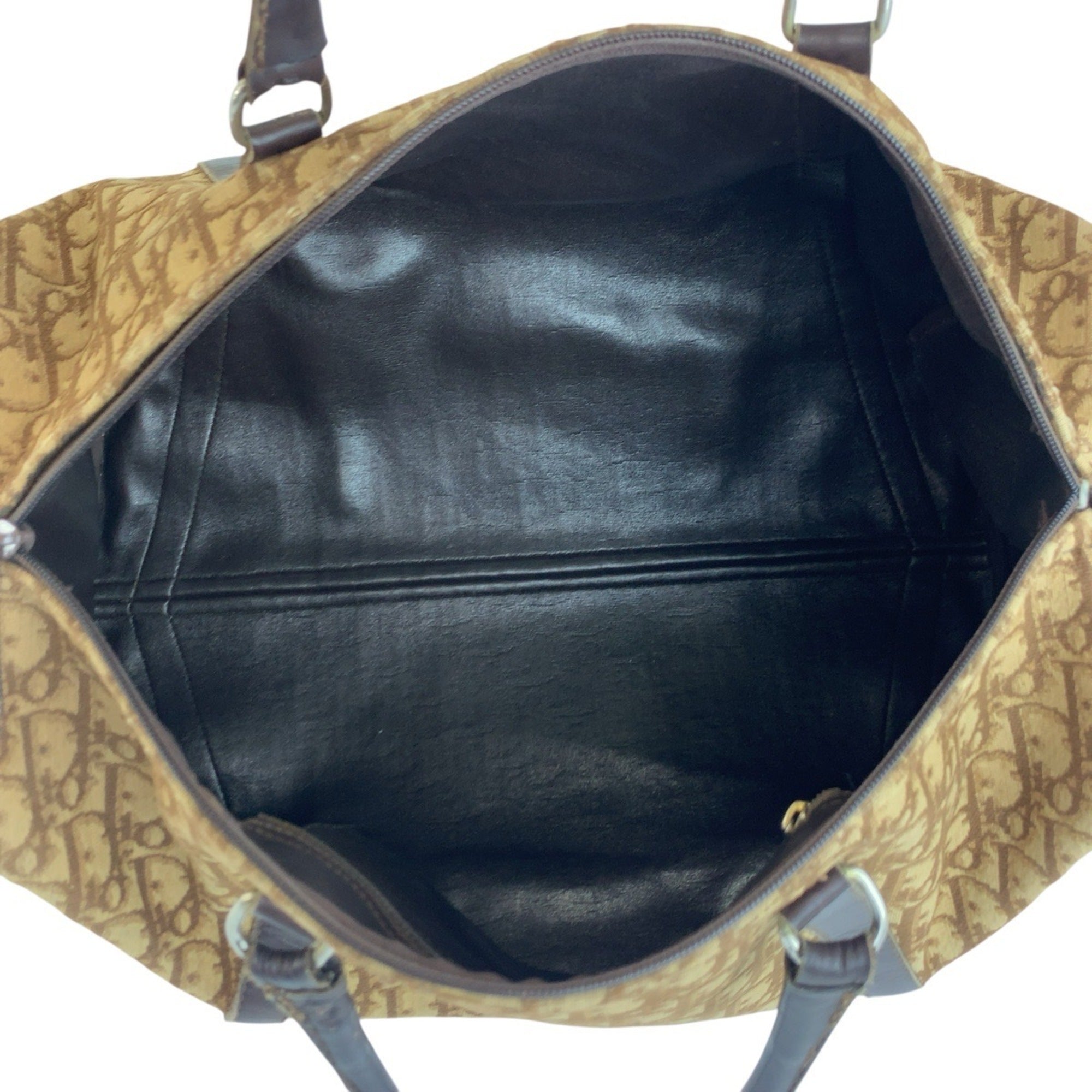 Christian Dior Beige Brown Canvas Leather Boston Bag Handbag (Pre-Owned)