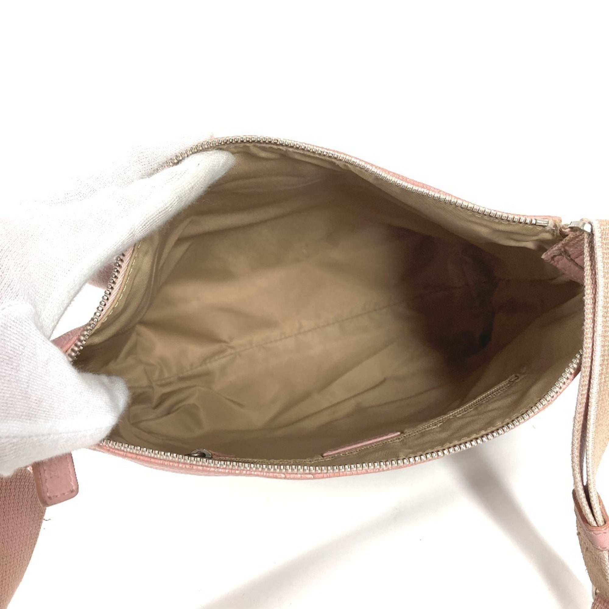 Christian Dior Trotter Beige Pink Leather Canvas Shoulder Bag (Pre-Owned)