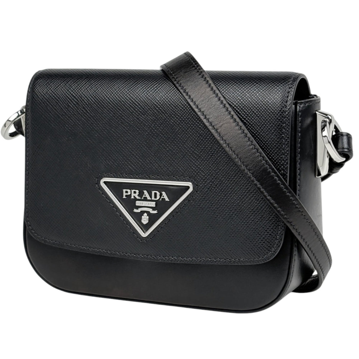 Prada Black Saffiano Triangle Leather Shoulder Bag (Pre-Owned)