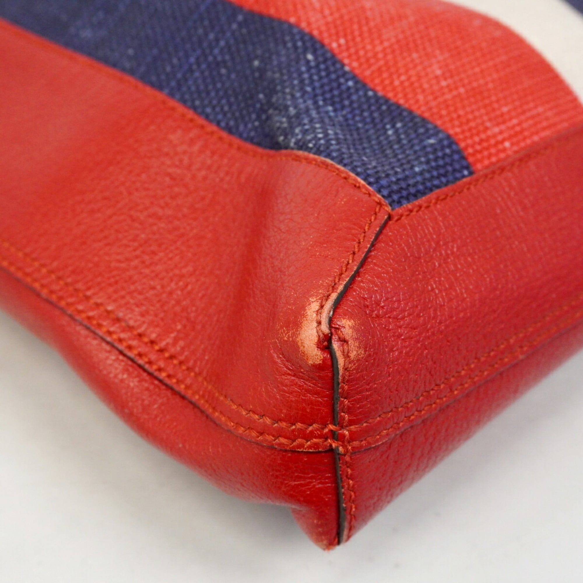 Gucci Navy Red Color Canvas Leather Tote Bag (Pre-Owned)