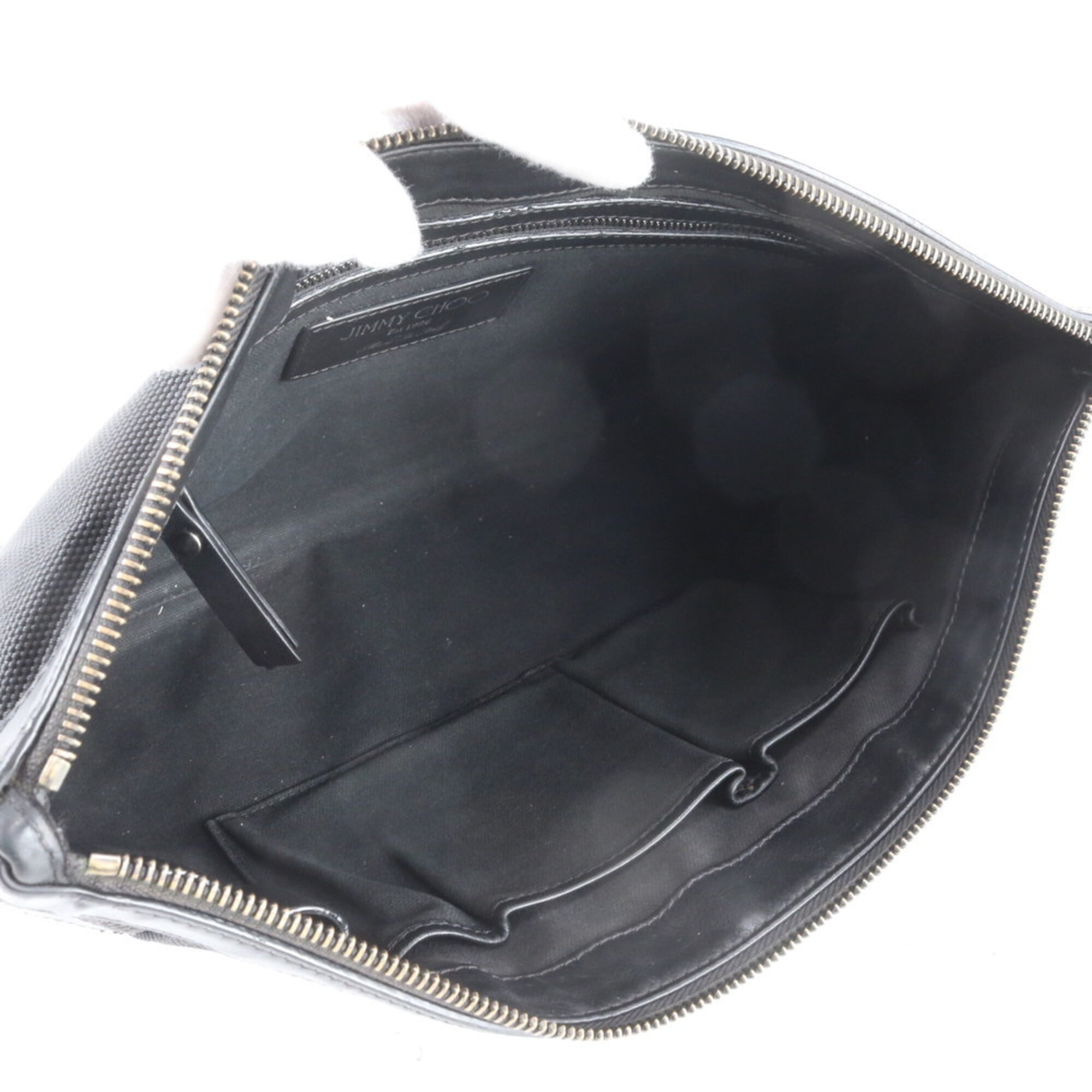 Jimmy Choo Black Leather Coated Canvas Clutch Bag (Pre-Owned)