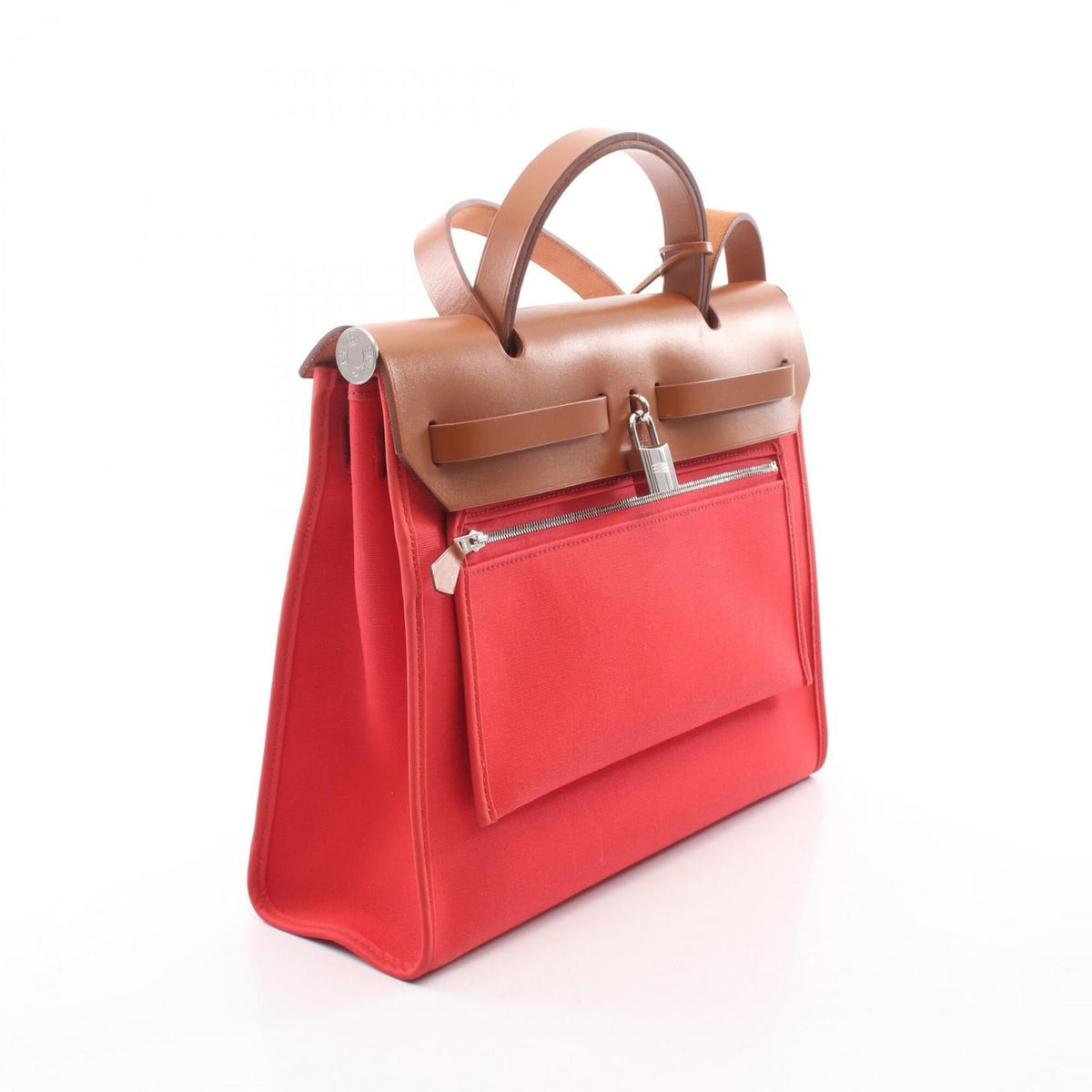Hermes Bougainvillier Brown Fauve Pink Canvas Toile Officier Leather Handbag Pouch (Pre-Owned)