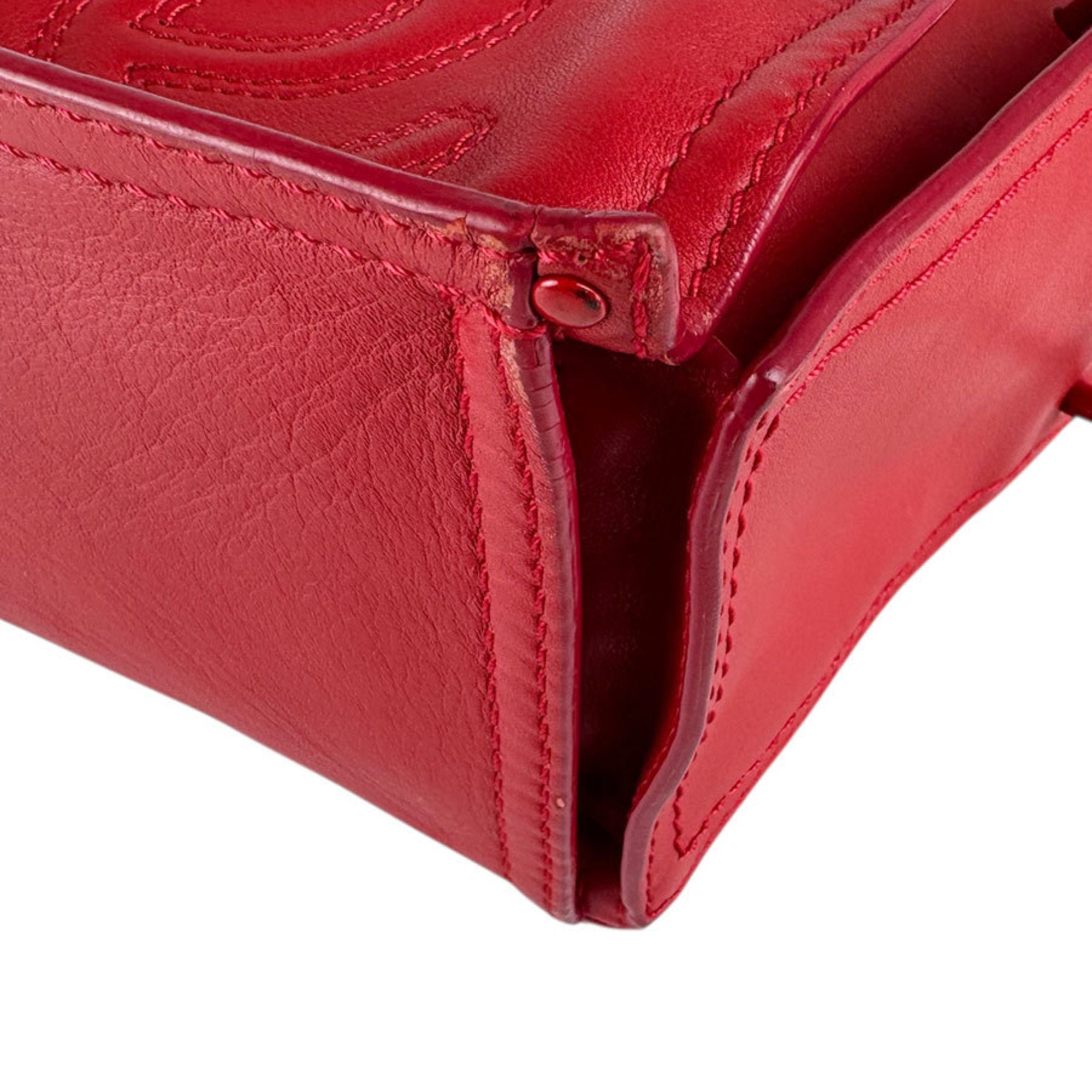 Loewe Red Color Leather Shoulder Bag Tote Bag (Pre-Owned)