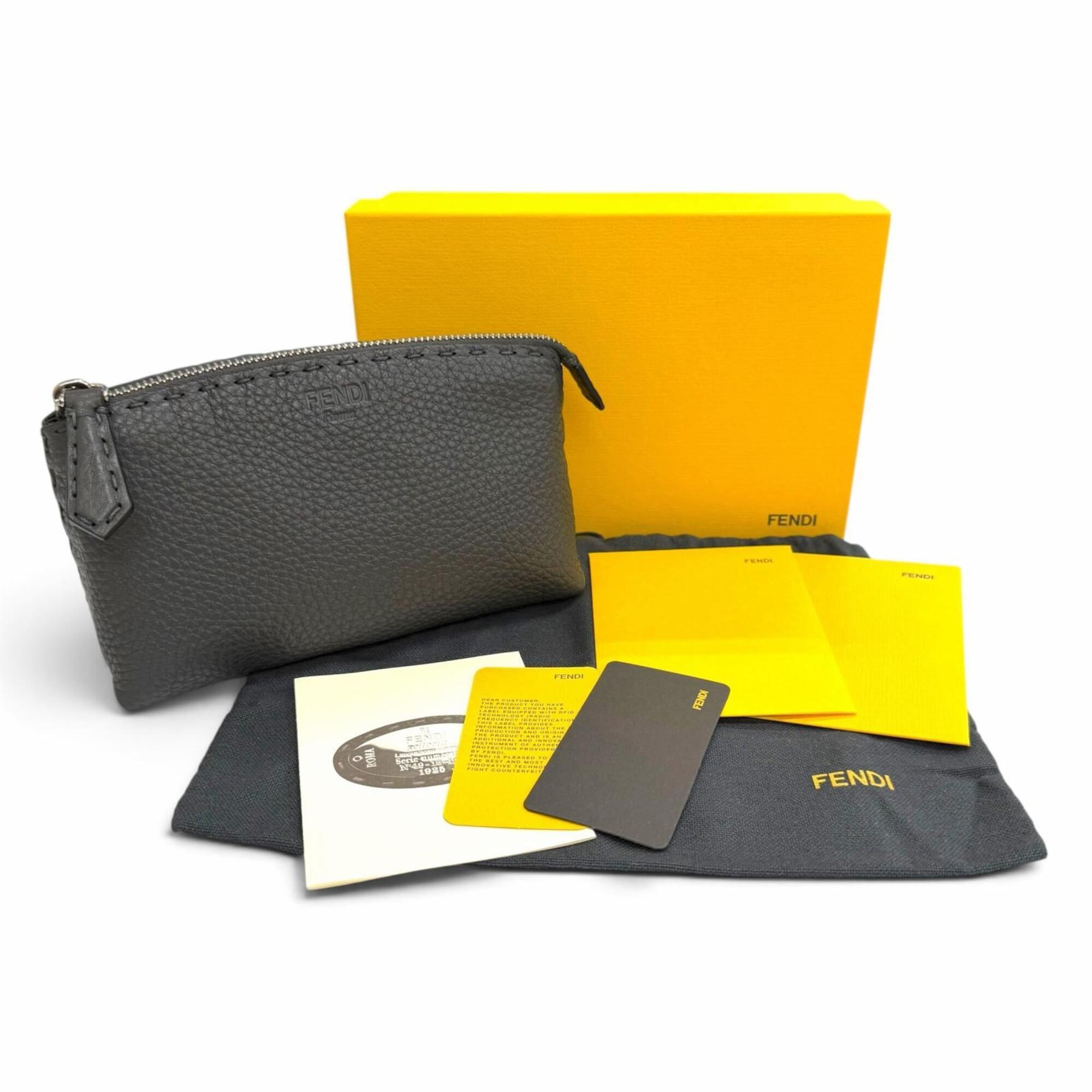 Fendi Dark Gray Leather Pouch (Pre-Owned)