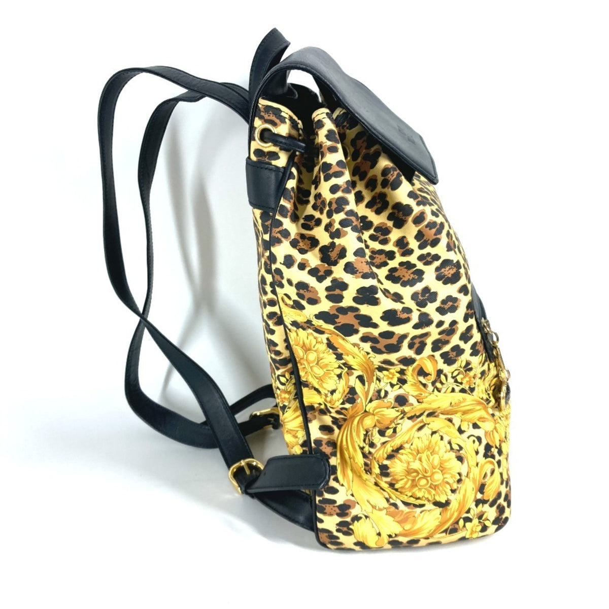Versace Black Yellow Pvc Leather Backpack (Pre-Owned)