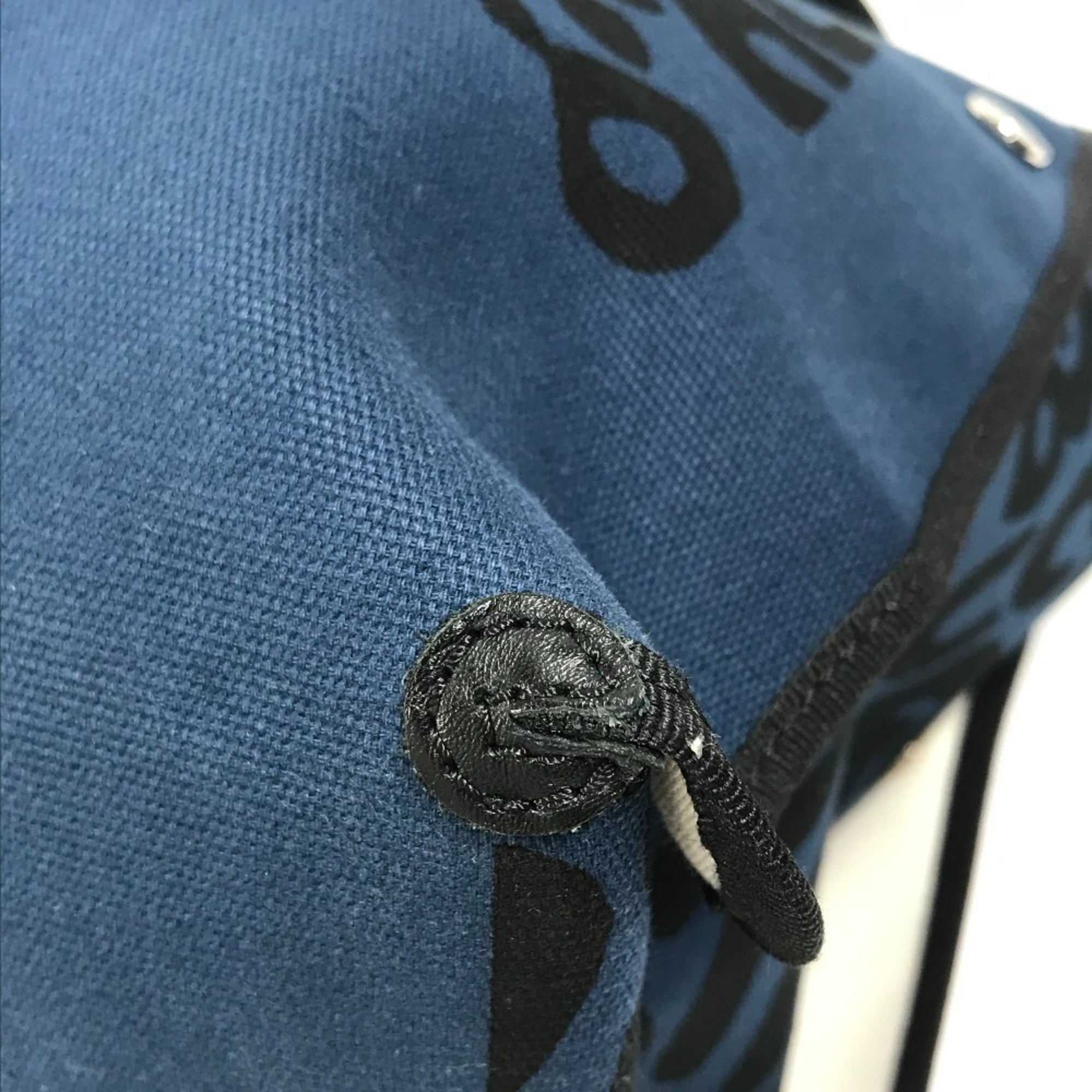 Hermes Black Navy Canvas Beach Bag Shoulder Bag Tote Bag (Pre-Owned)