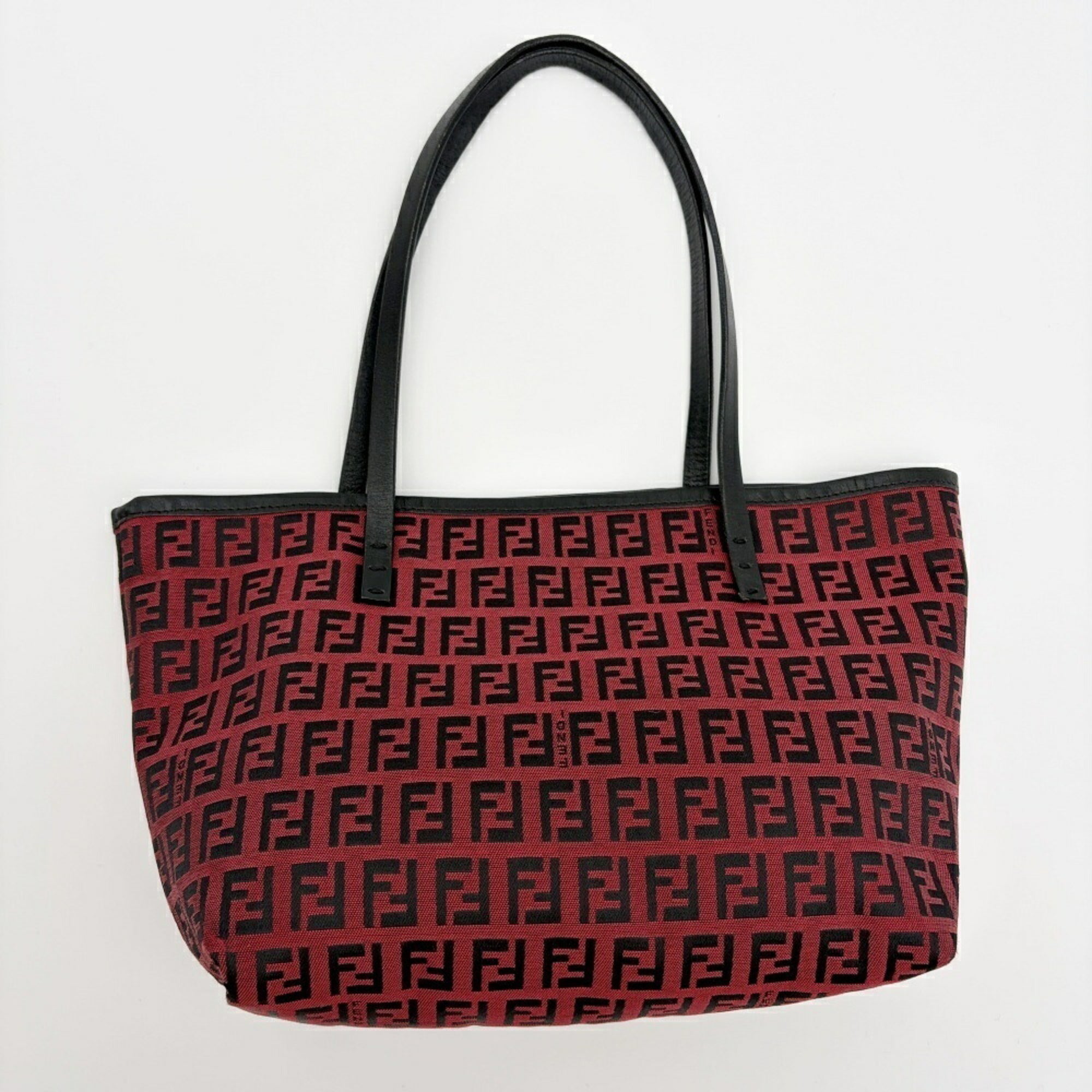Fendi Black Red Color Canvas Leather Tote Bag (Pre-Owned)