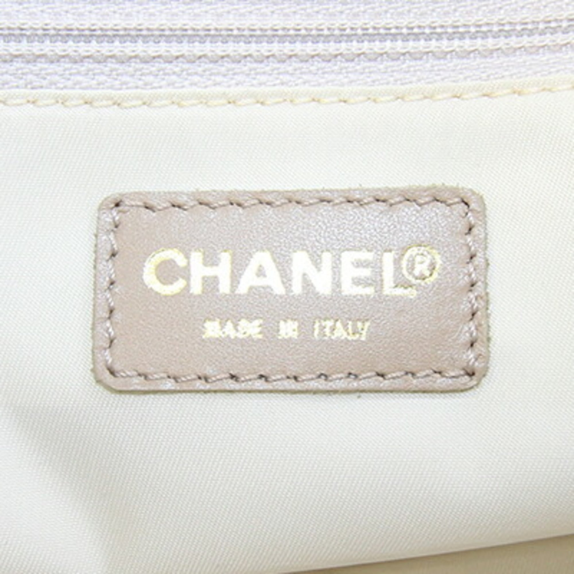 Chanel New Travel Line Beige Nylon Canvas Leather Boston Bag Handbag (Pre-Owned)
