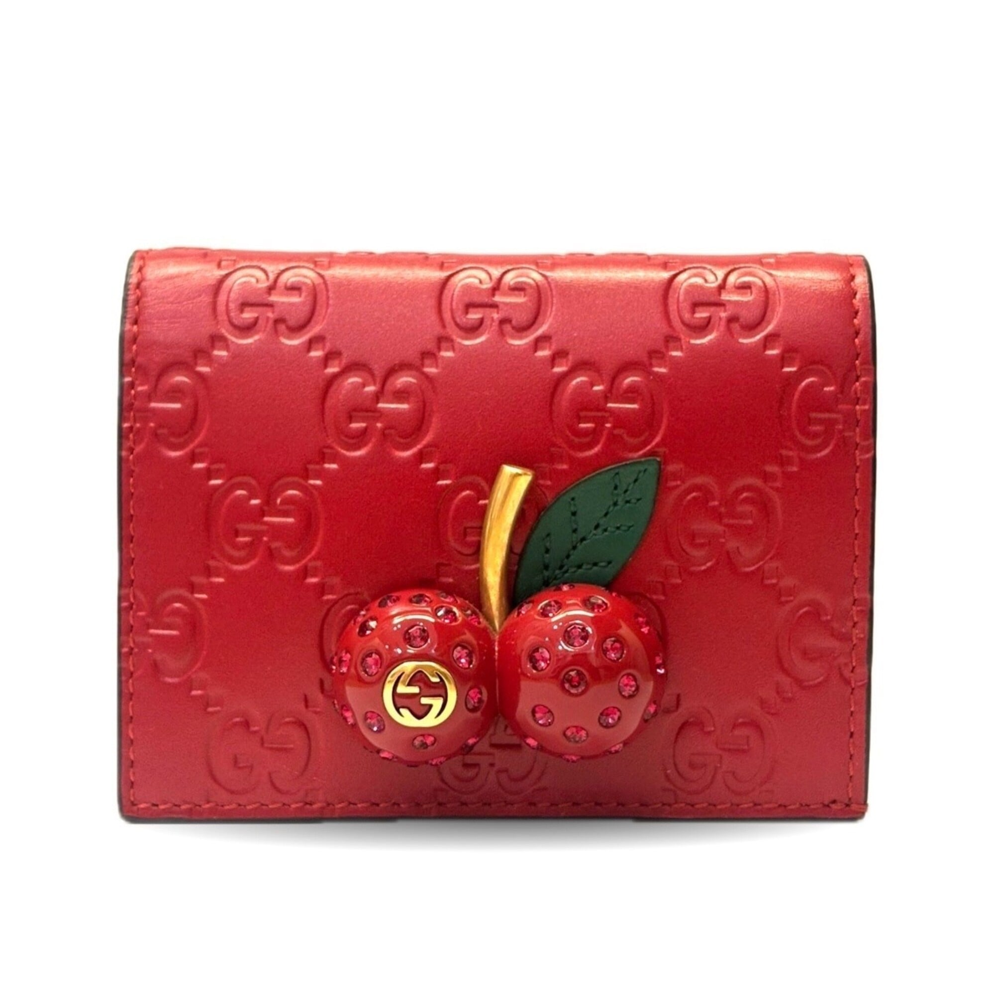 Gucci Cherry Red Red Color Leather Wallet (Bi-Fold) (Pre-Owned)