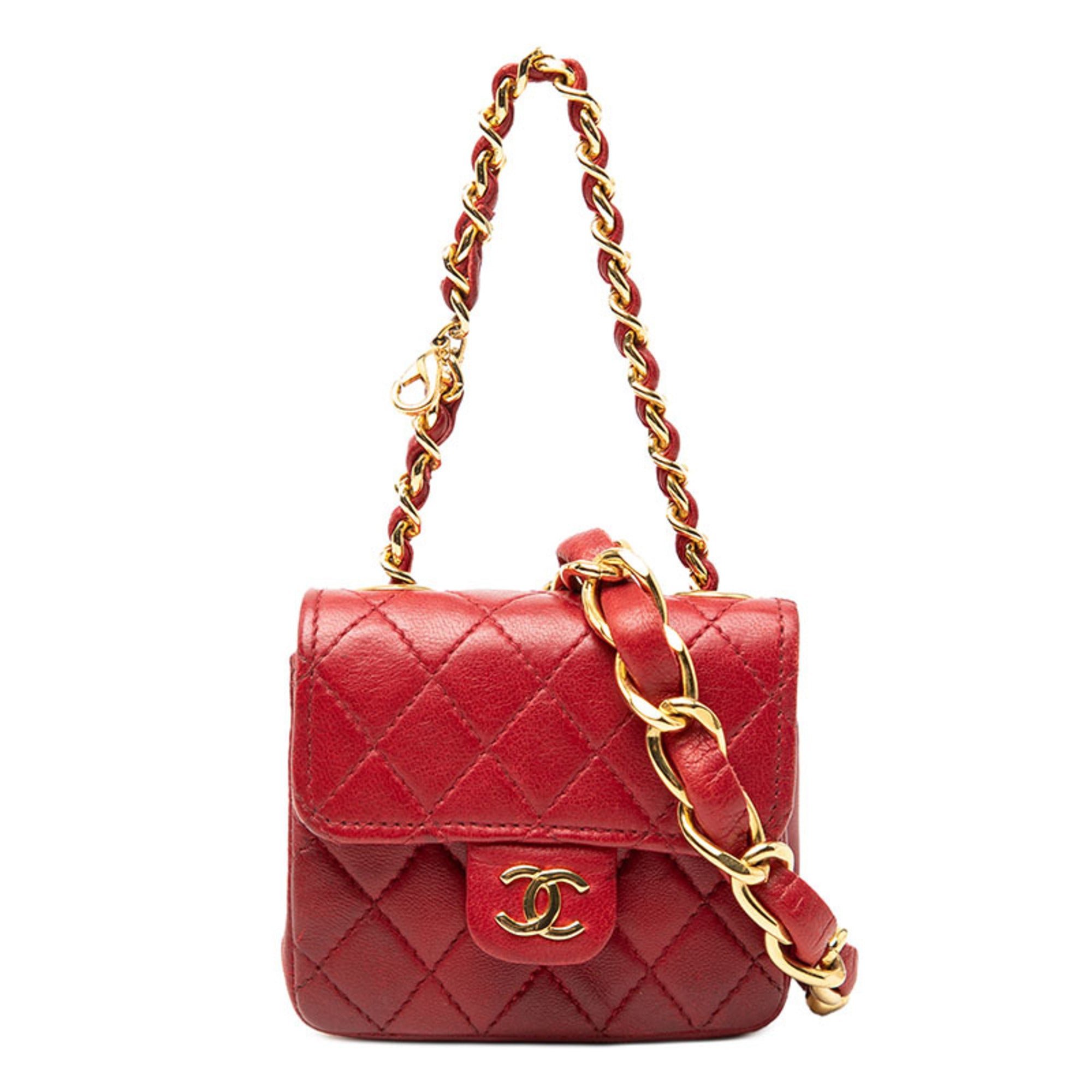 Chanel Gold Red Color Leather Shoulder Bag (Pre-Owned)