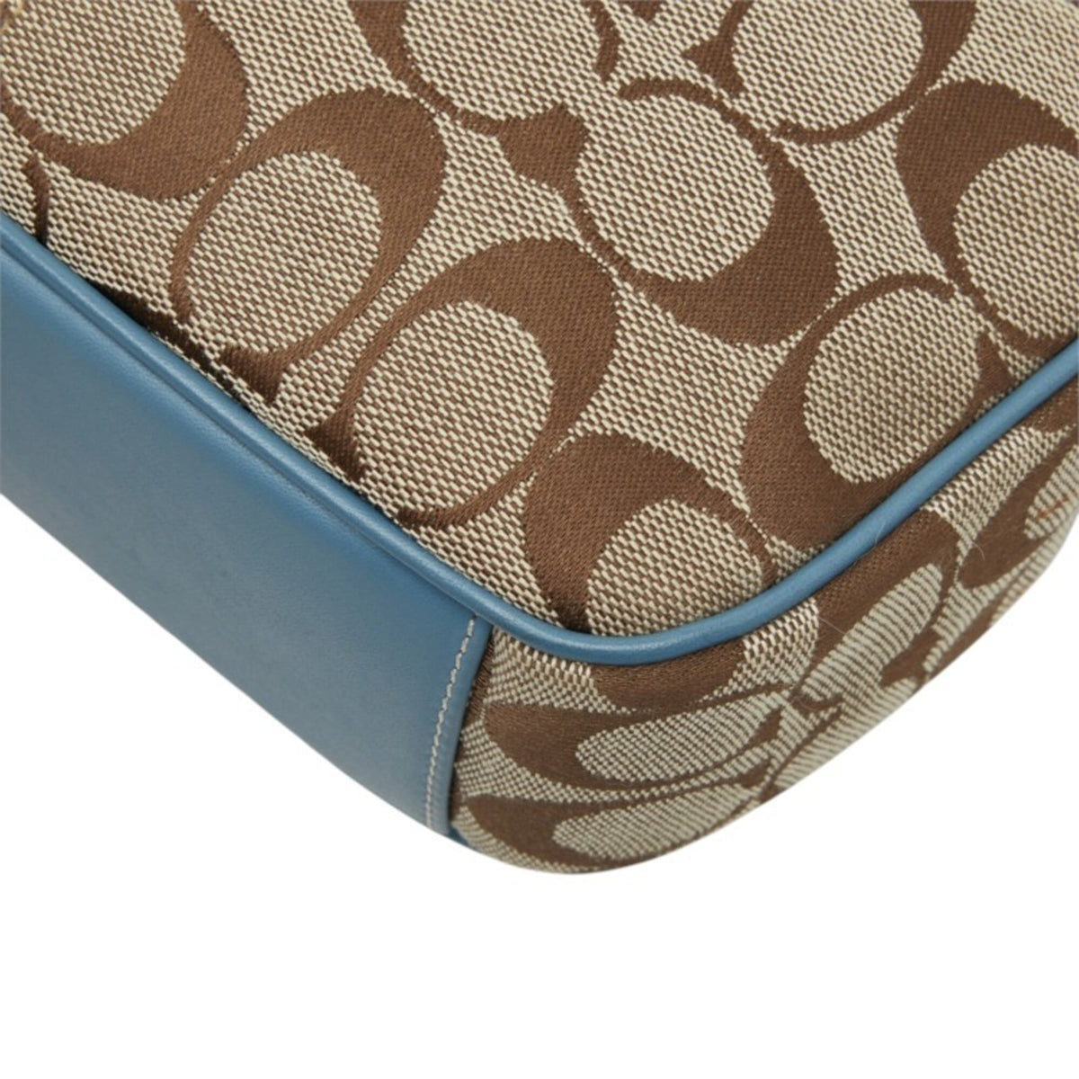 Coach Beige Blue Canvas Leather Shoulder Bag (Pre-Owned)