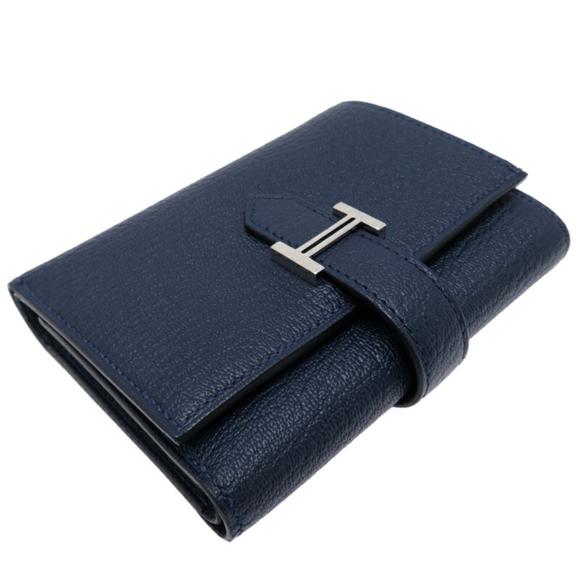 Hermes Navy Chevre Leather Wallet (Tri-Fold) (Pre-Owned)