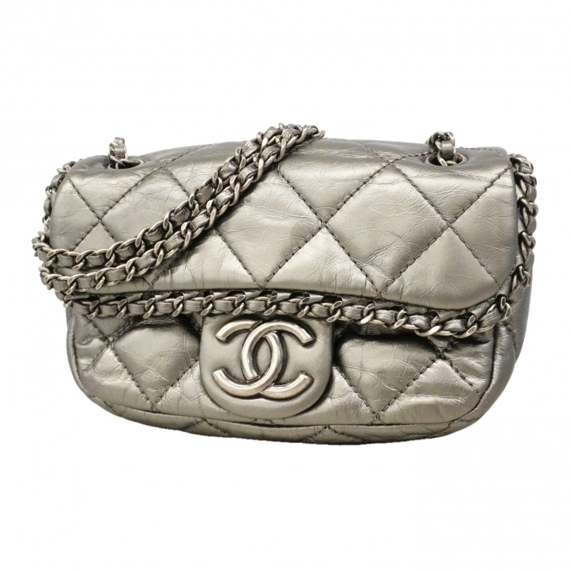 Chanel Silver Leather Shoulder Bag (Pre-Owned)