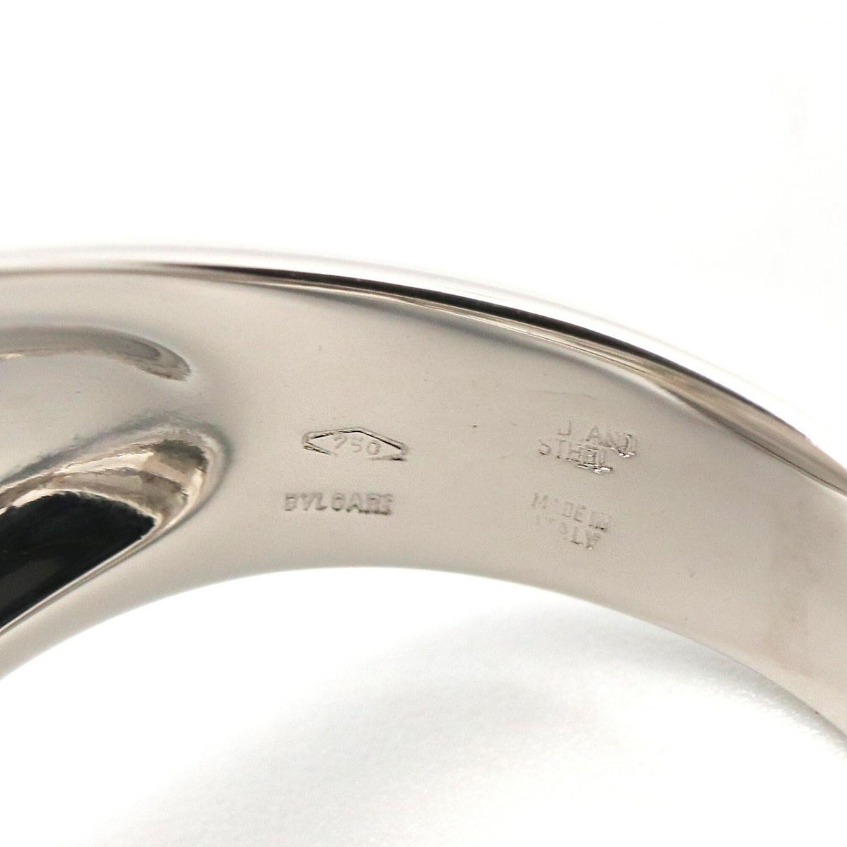Bvlgari Silver Black Clear White Gold (18K) Stainless Steel Band Ring (Pre-Owned)