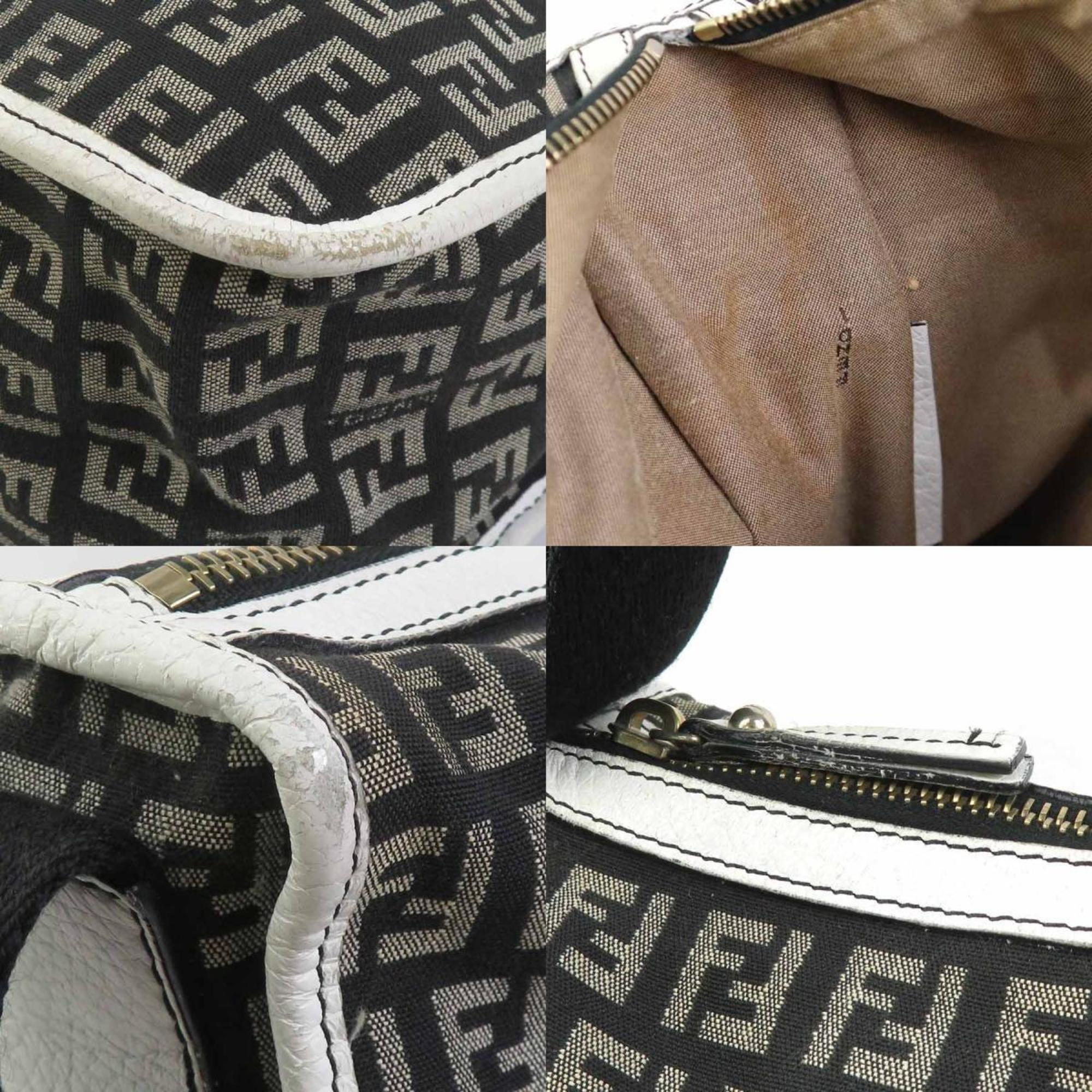 Fendi Black White Nylon Canvas Leather Shoulder Bag (Pre-Owned)