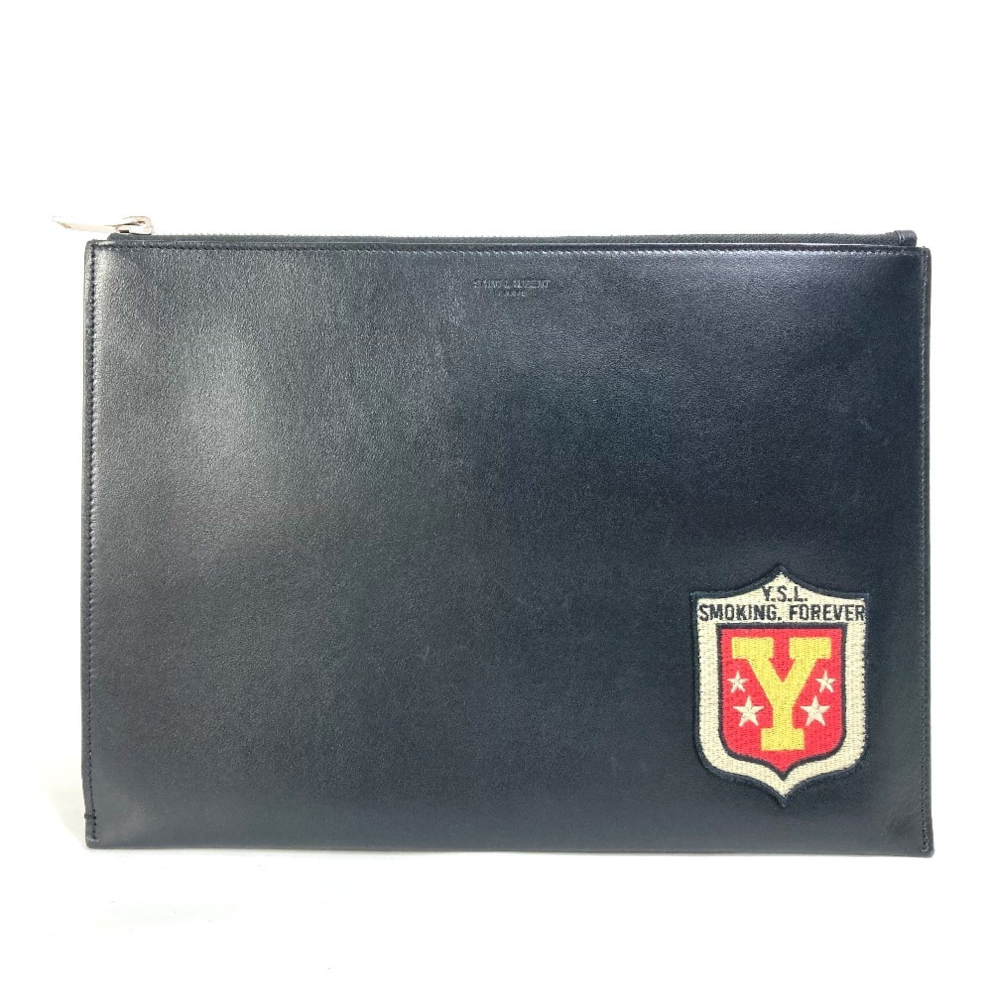 Yves Saint Laurent Black Leather Clutch Bag Pouch (Pre-Owned)