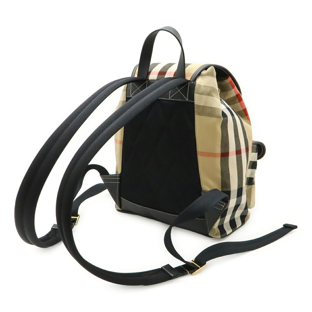 Burberry Beige Dark Brown Red Color Canvas Leather Backpack (Pre-Owned)