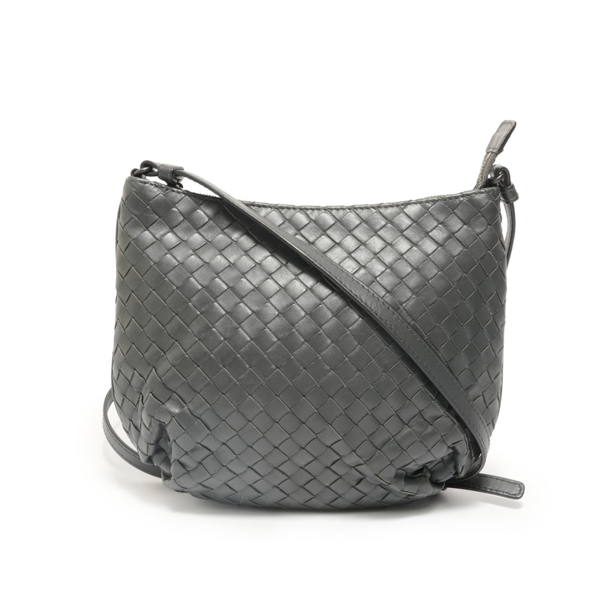 Bottega Veneta Intrecciato Gray Intrecciato Shoulder Bag (Pre-Owned)