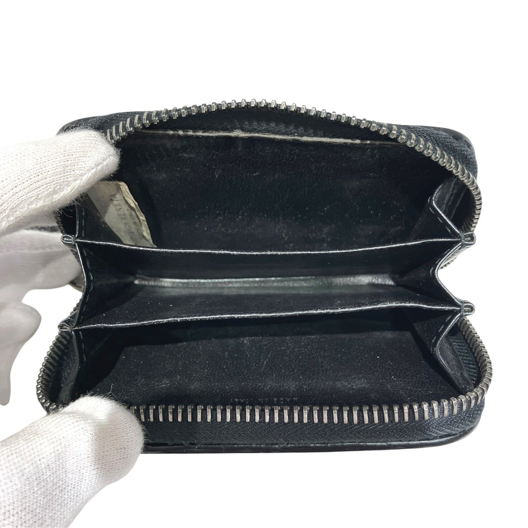 Bottega Veneta Black Leather Coin Purse/Coin Case (Pre-Owned)