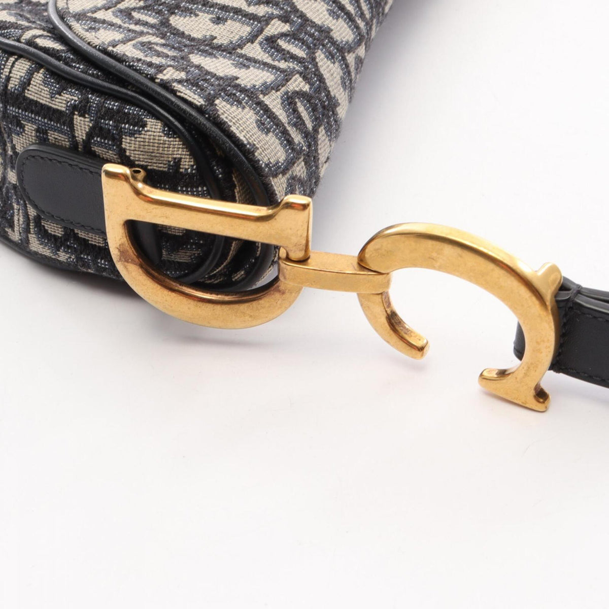 Christian Dior Beige Navy Canvas Handbag Saddle Bag (Pre-Owned)