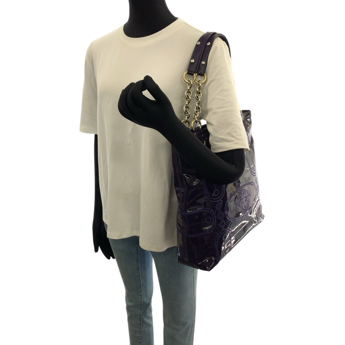Versace Purple Leather Shoulder Bag Tote Bag (Pre-Owned)