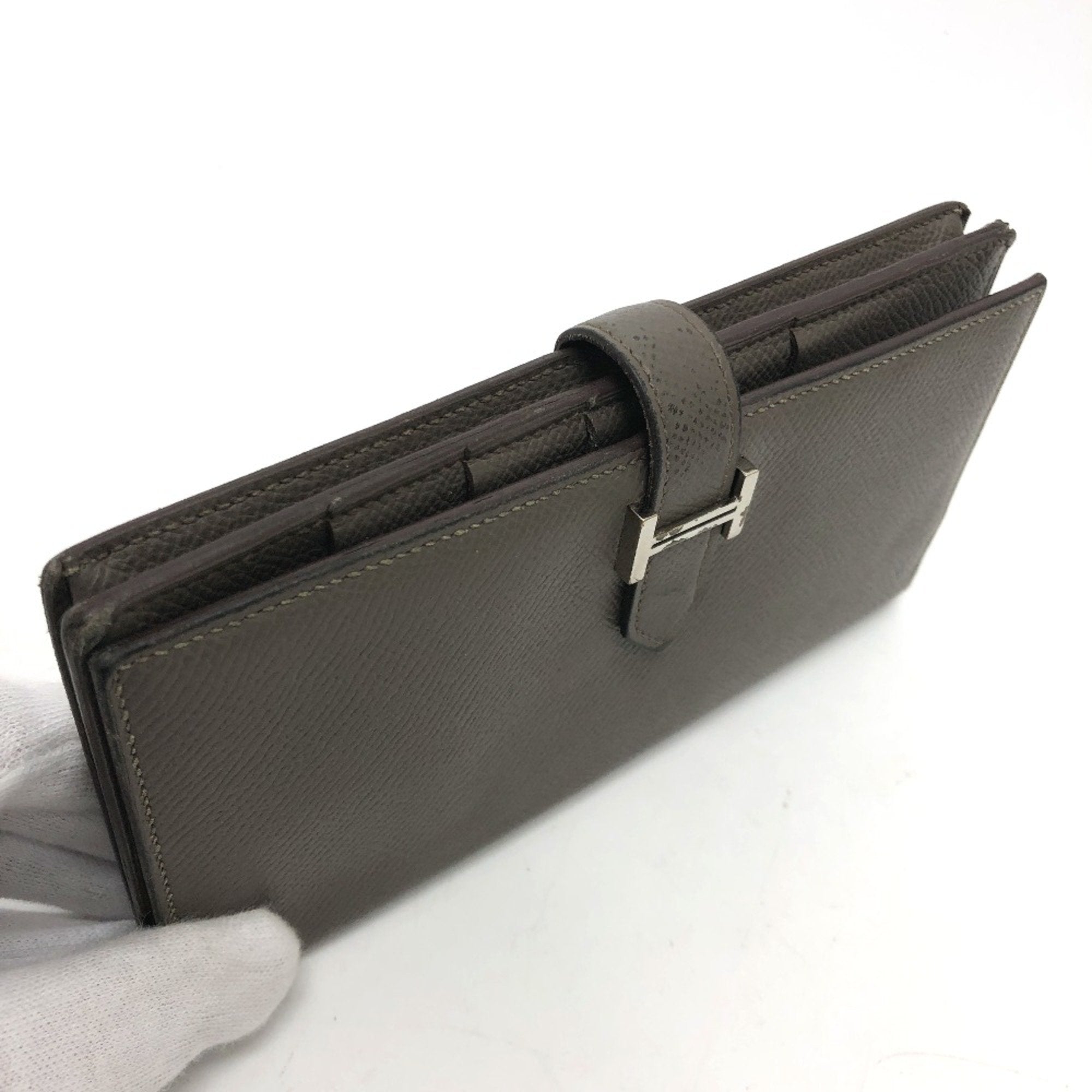 Hermes Gray Leather Long Wallet (Bi-Fold) (Pre-Owned)