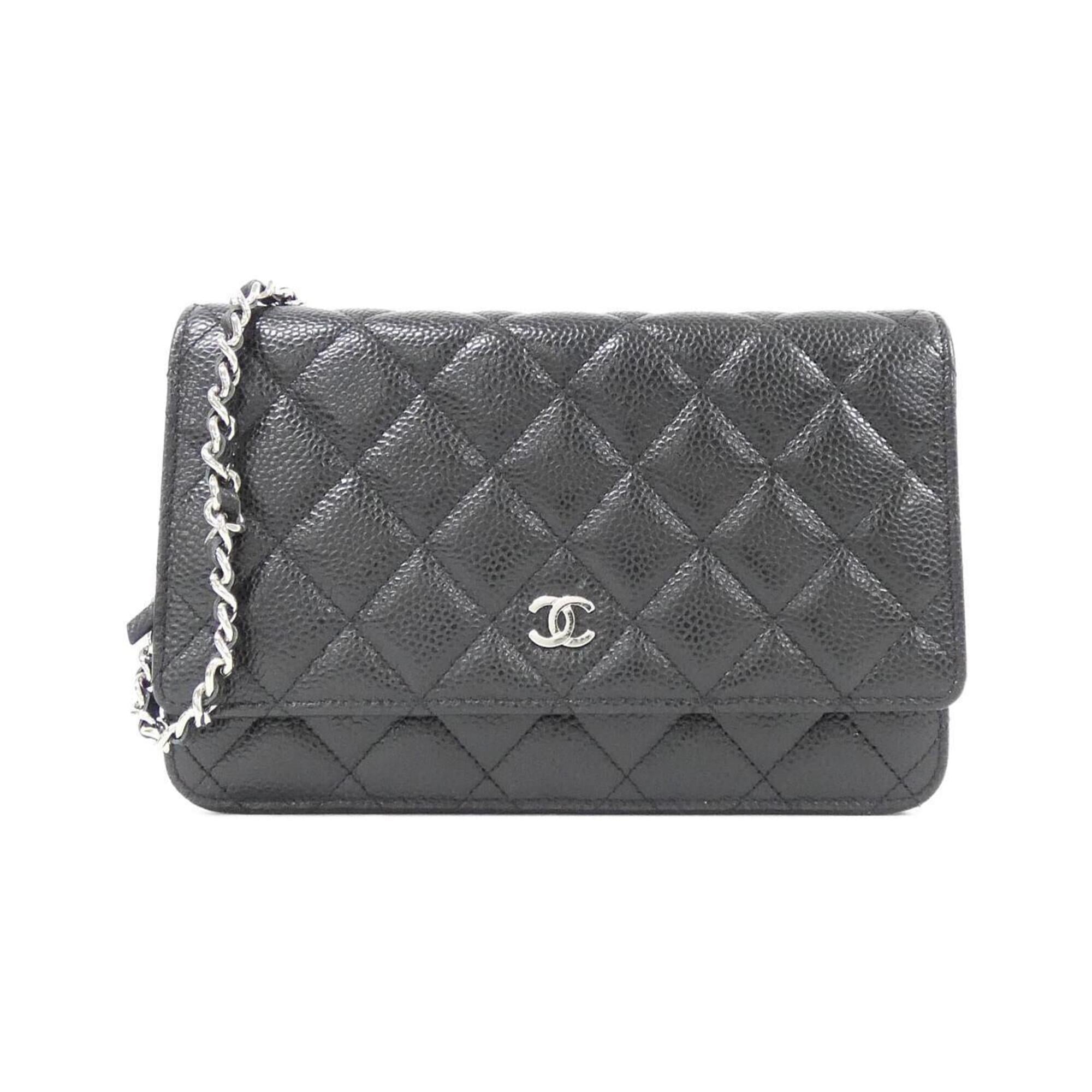 Chanel Black Bordeaux Grained Calfskin Chain/Shoulder Wallet (Pre-Owned)