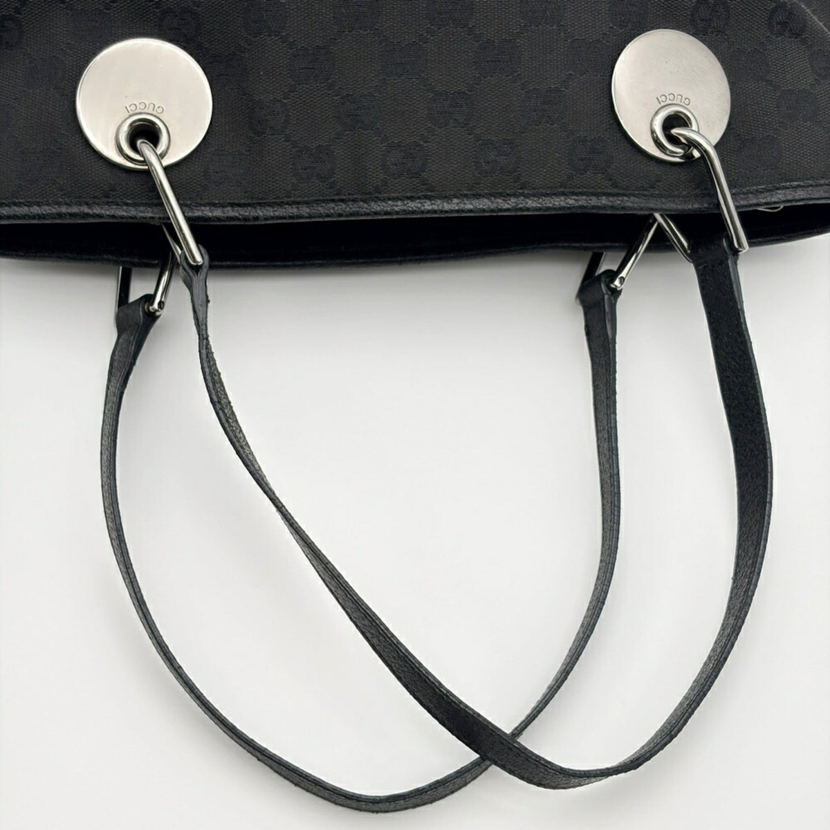 Gucci Gg Canvas Black Gg Canvas Leather Tote Bag (Pre-Owned)
