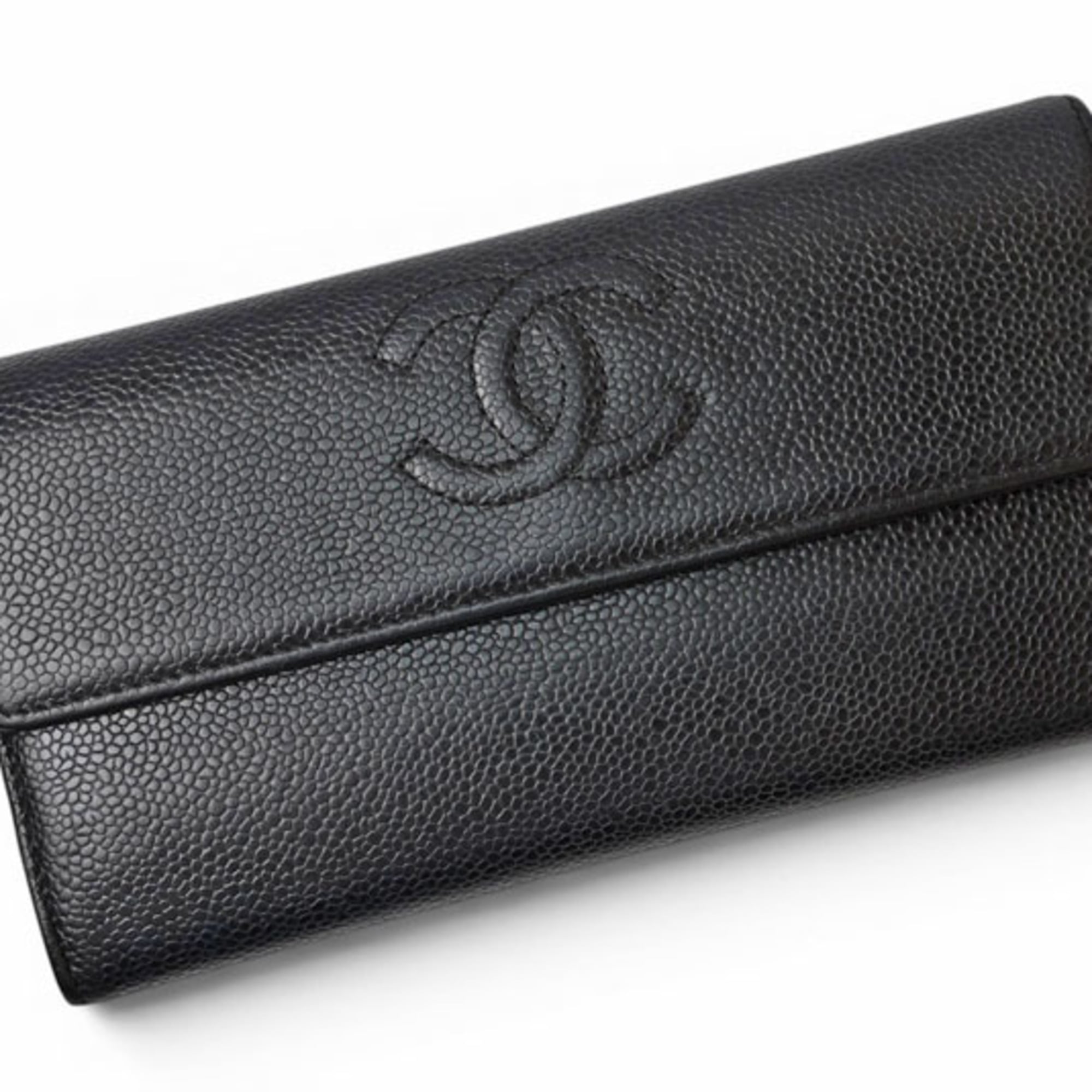 Chanel Black Leather Long Wallet (Bi-Fold) (Pre-Owned)