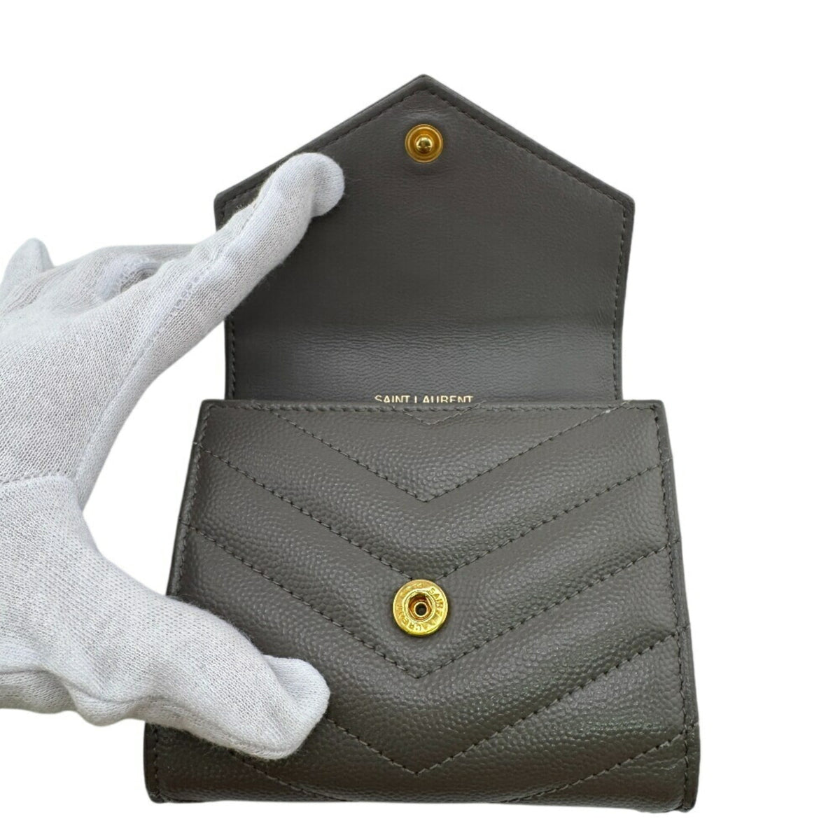 Saint Laurent Gray Leather Wallet (Tri-Fold) (Pre-Owned)