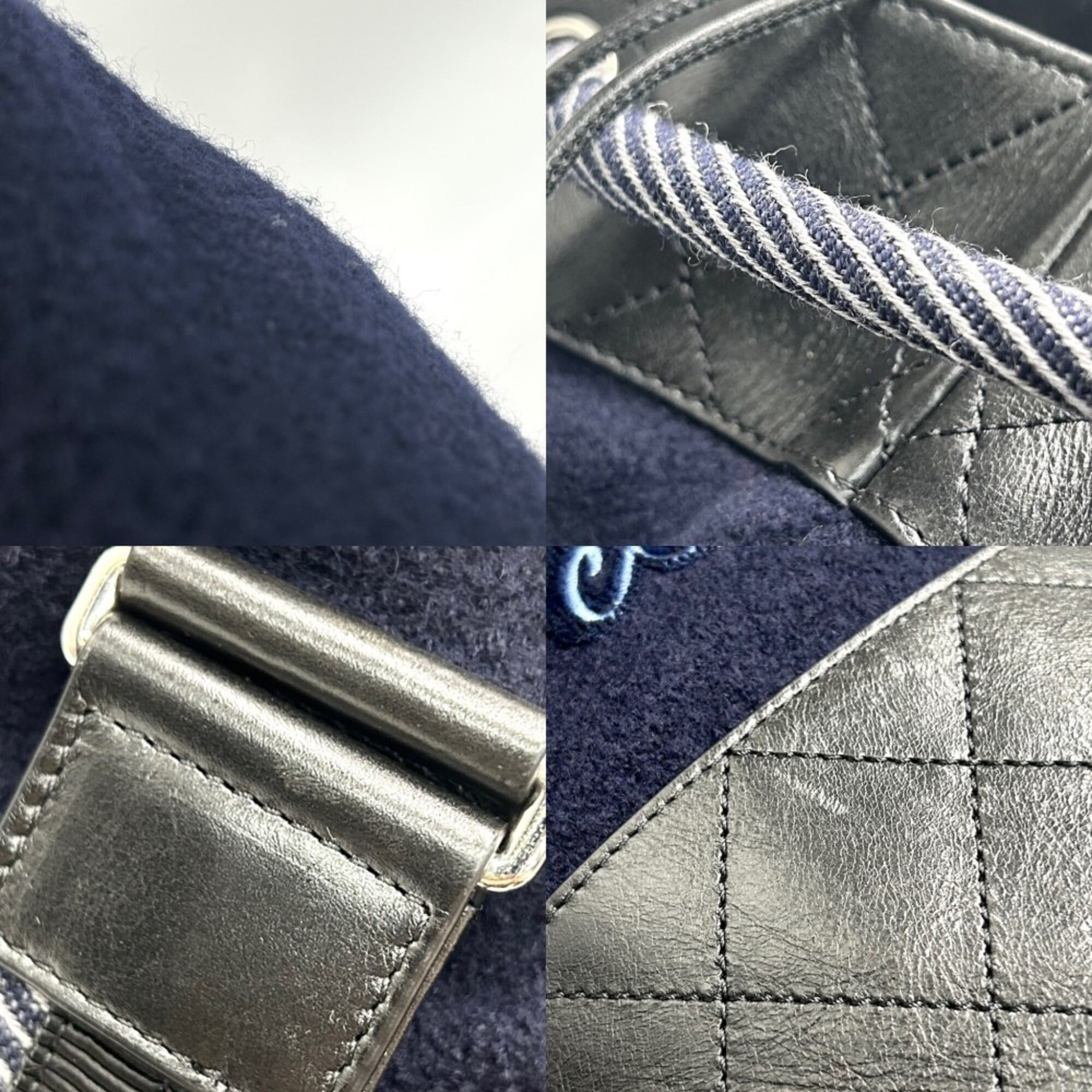 Chanel Navy Wool Leather Shoulder Bag (Pre-Owned)