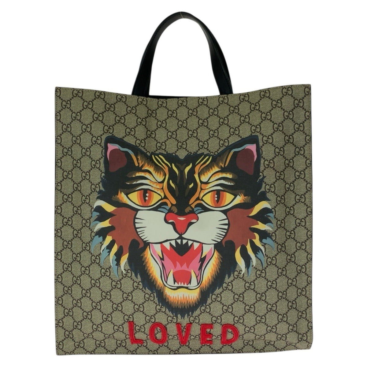 Gucci Beige Multi-Color Canvas Leather Tote Bag (Pre-Owned)