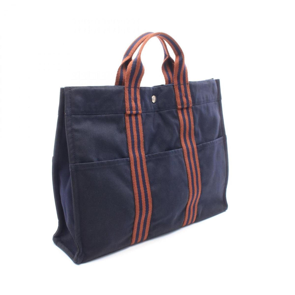 Hermes Navy Canvas Handbag Tote Bag (Pre-Owned)