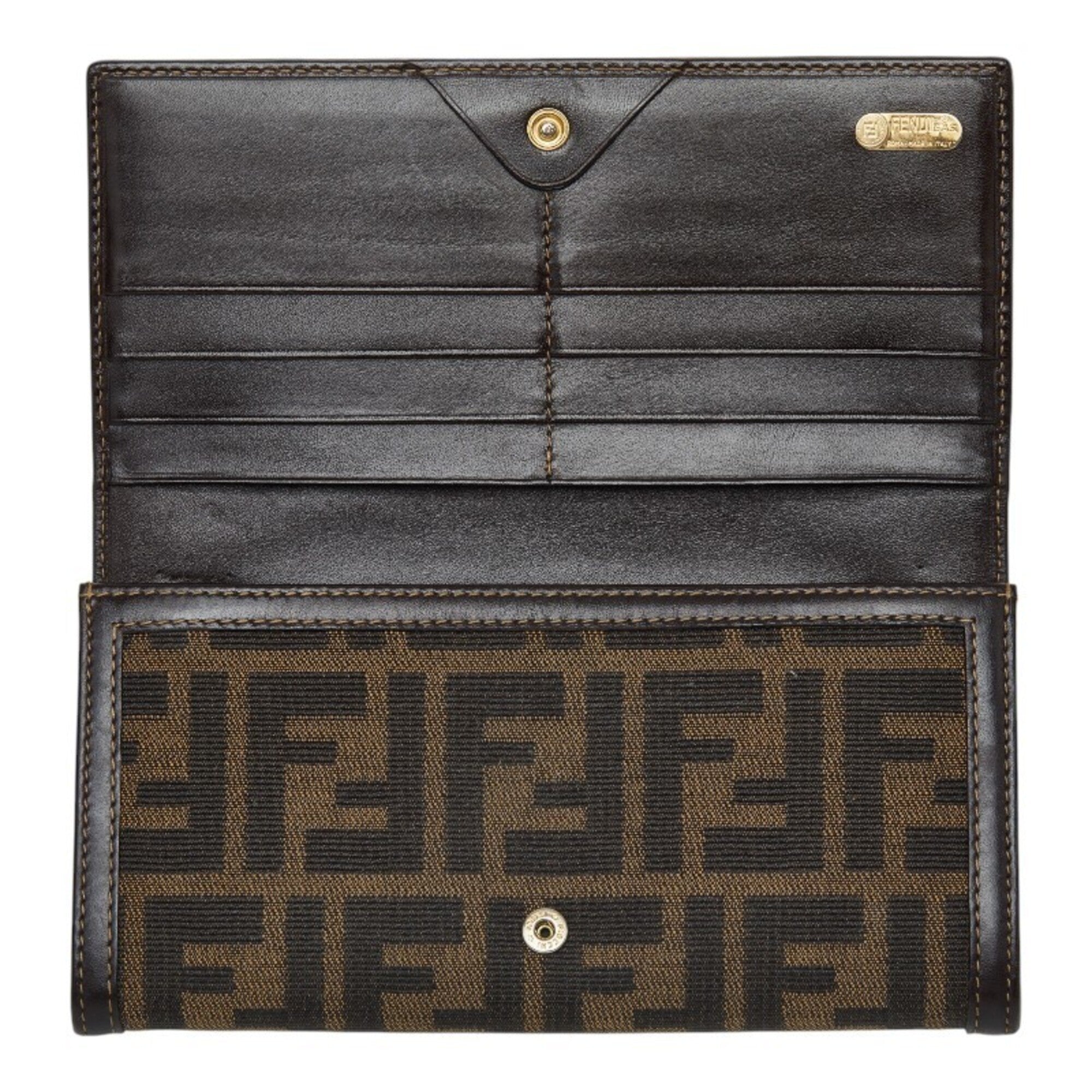 Fendi Brown Canvas Leather Long Wallet (Bi-Fold) (Pre-Owned)
