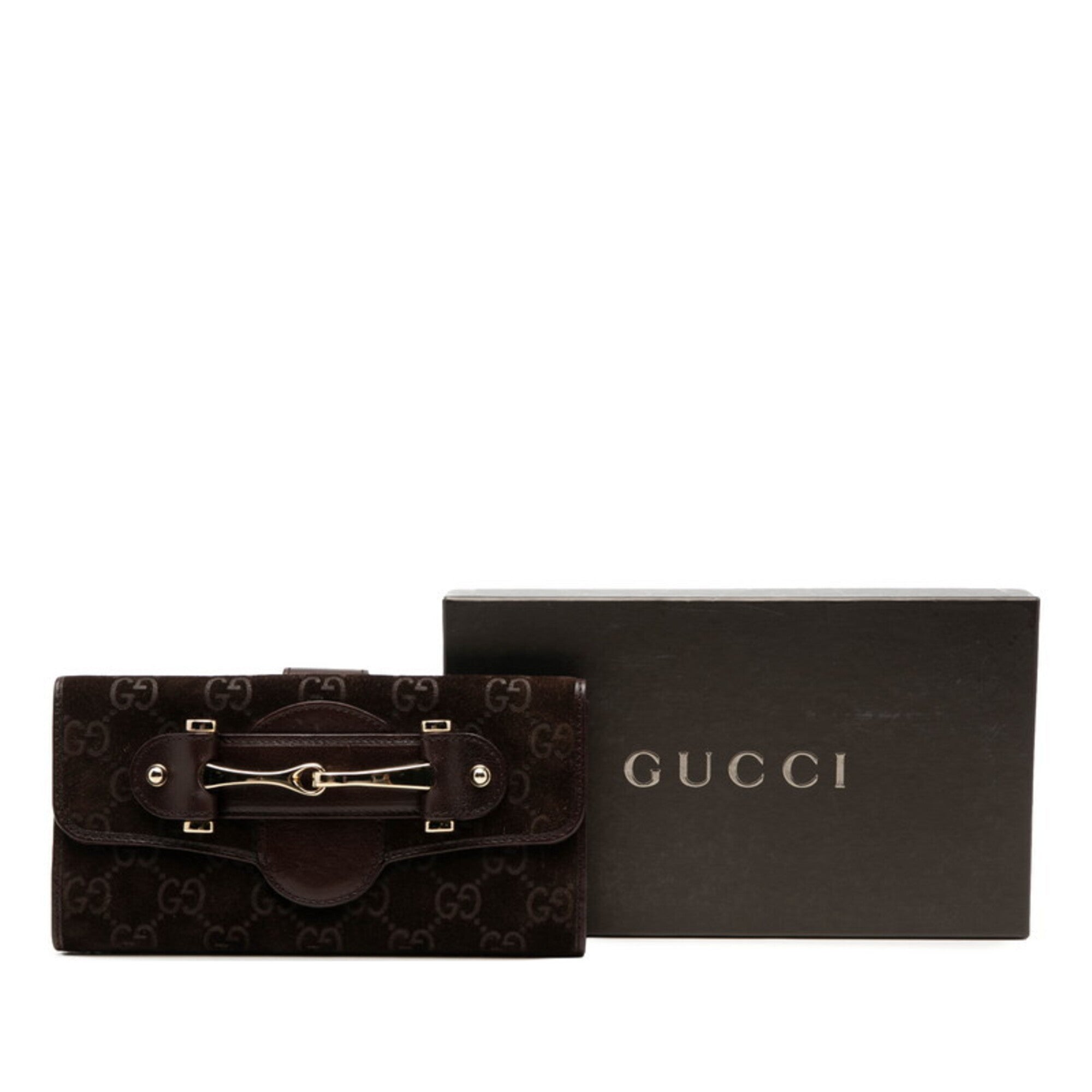 Gucci Brown Suede Leather Long Wallet (Bi-Fold) (Pre-Owned)