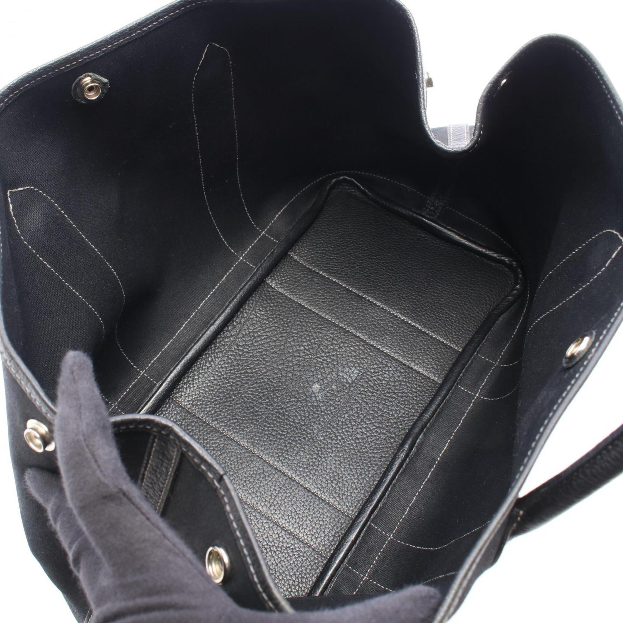 Hermes Black Toile Officier Leather Handbag Tote Bag (Pre-Owned)