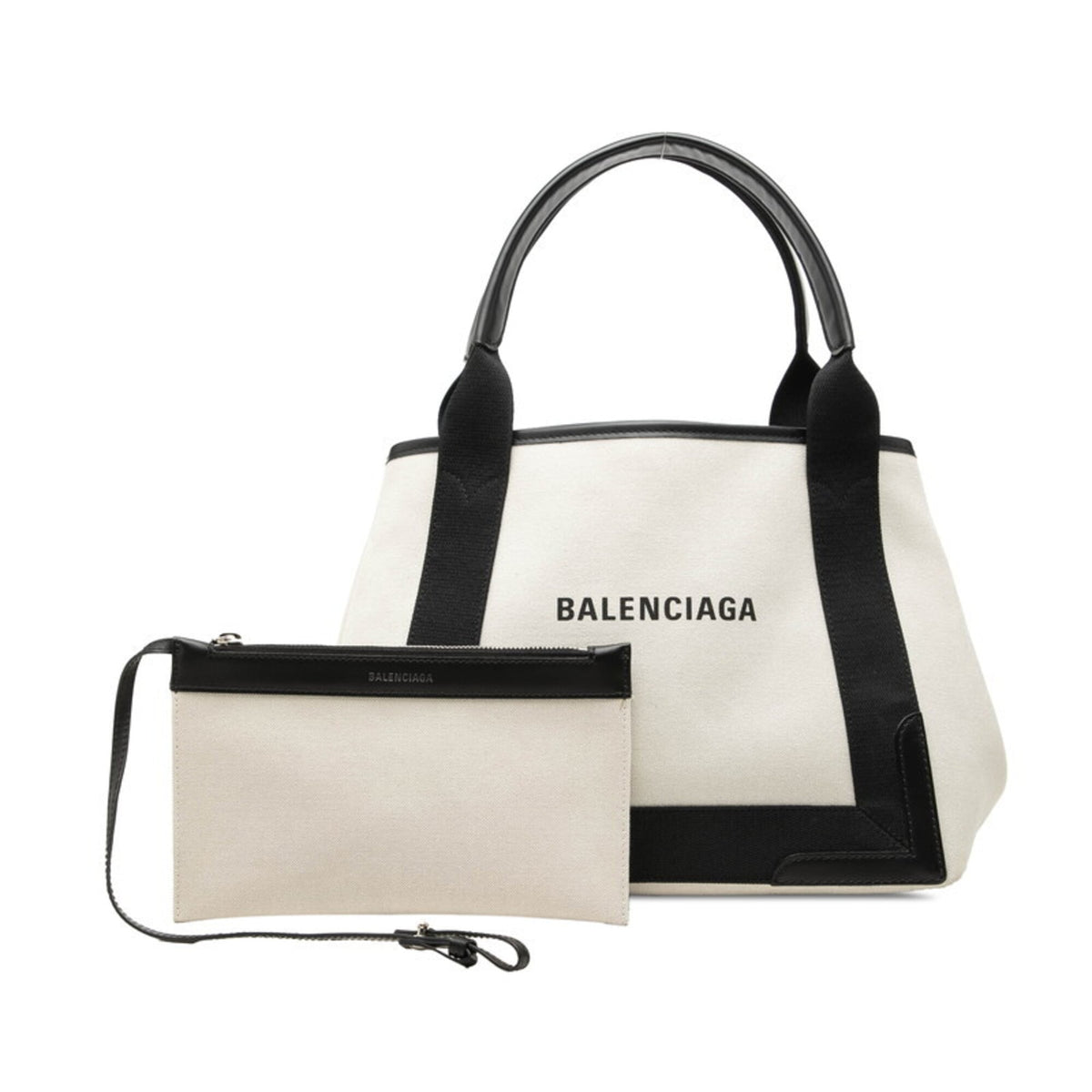 Balenciaga Black Ivory Canvas Leather Handbag Pouch Tote Bag (Pre-Owned)