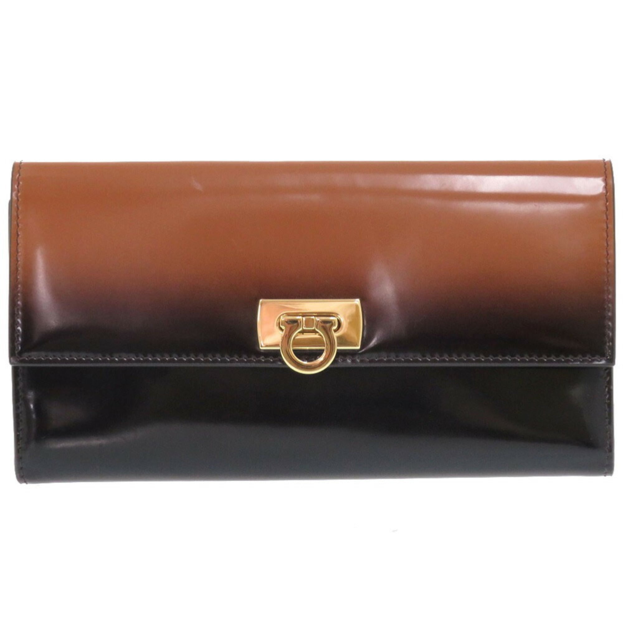 Salvatore Ferragamo Black Brown Leather Long Wallet (Bi-Fold) (Pre-Owned)