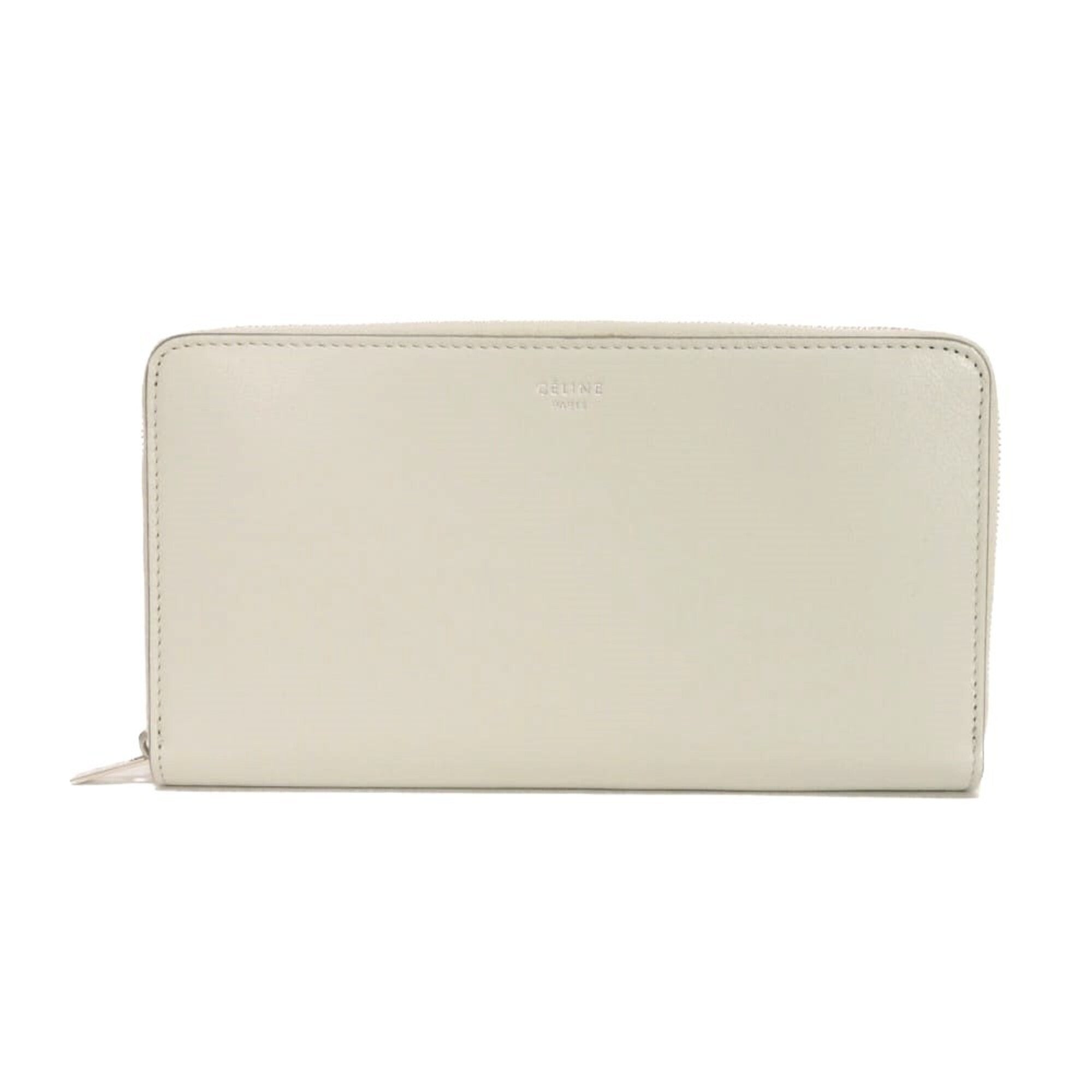 Celine Gray White Leather Long Wallet (Bi-Fold) (Pre-Owned)