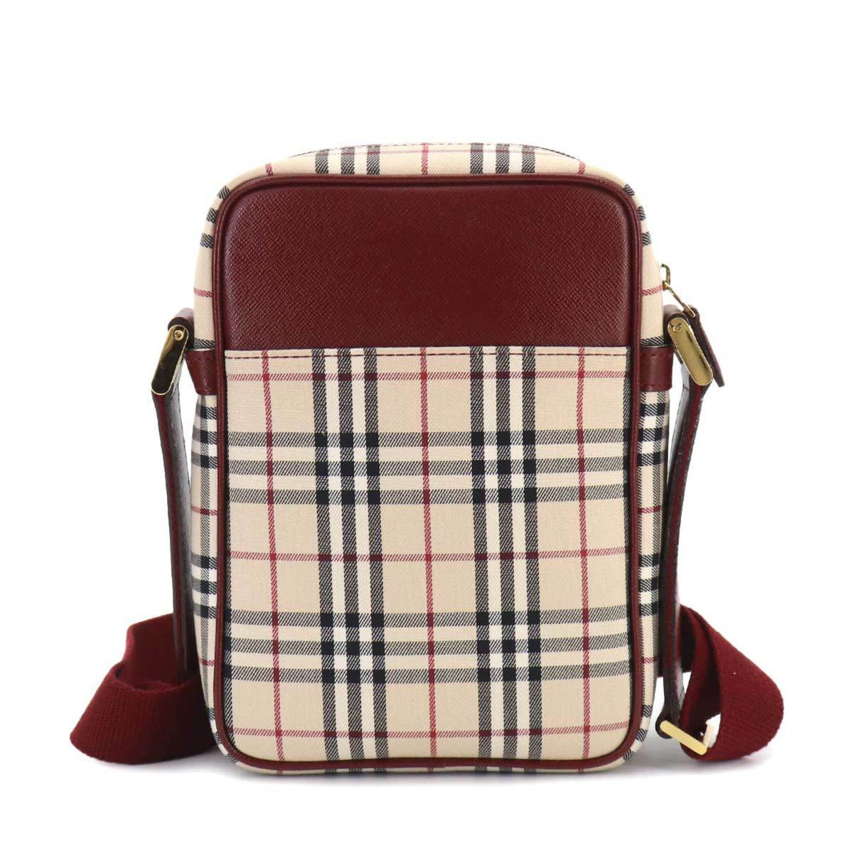 Burberry Beige Bordeaux Canvas Leather Shoulder Bag (Pre-Owned)