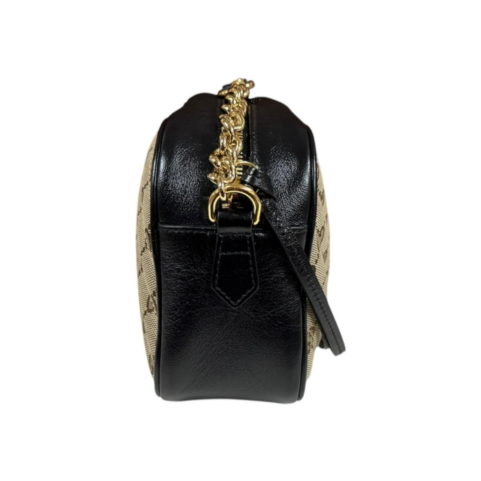 Gucci Beige Black Gg Canvas Shoulder Bag (Pre-Owned)