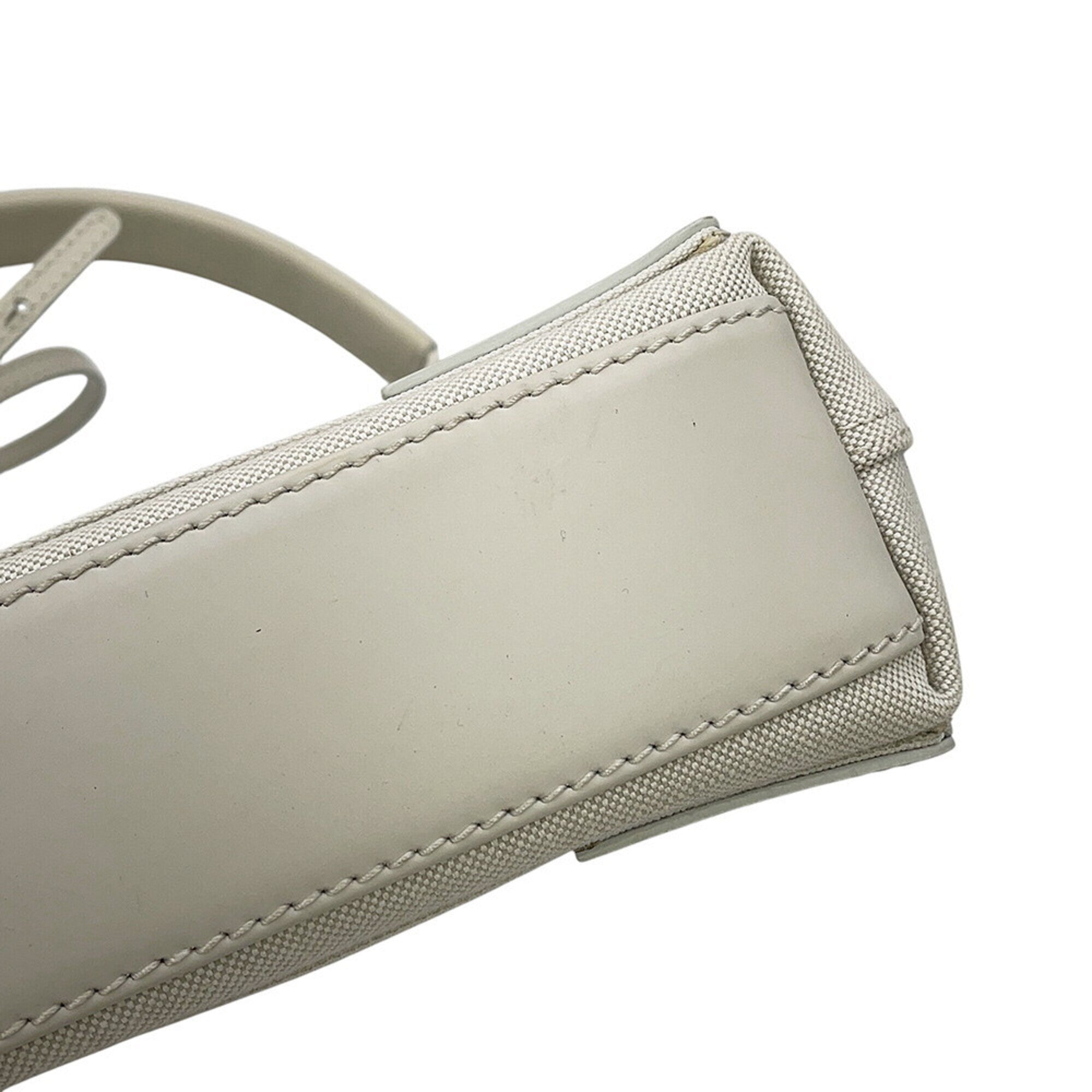 Balenciaga White Canvas Leather Handbag Pouch (Pre-Owned)