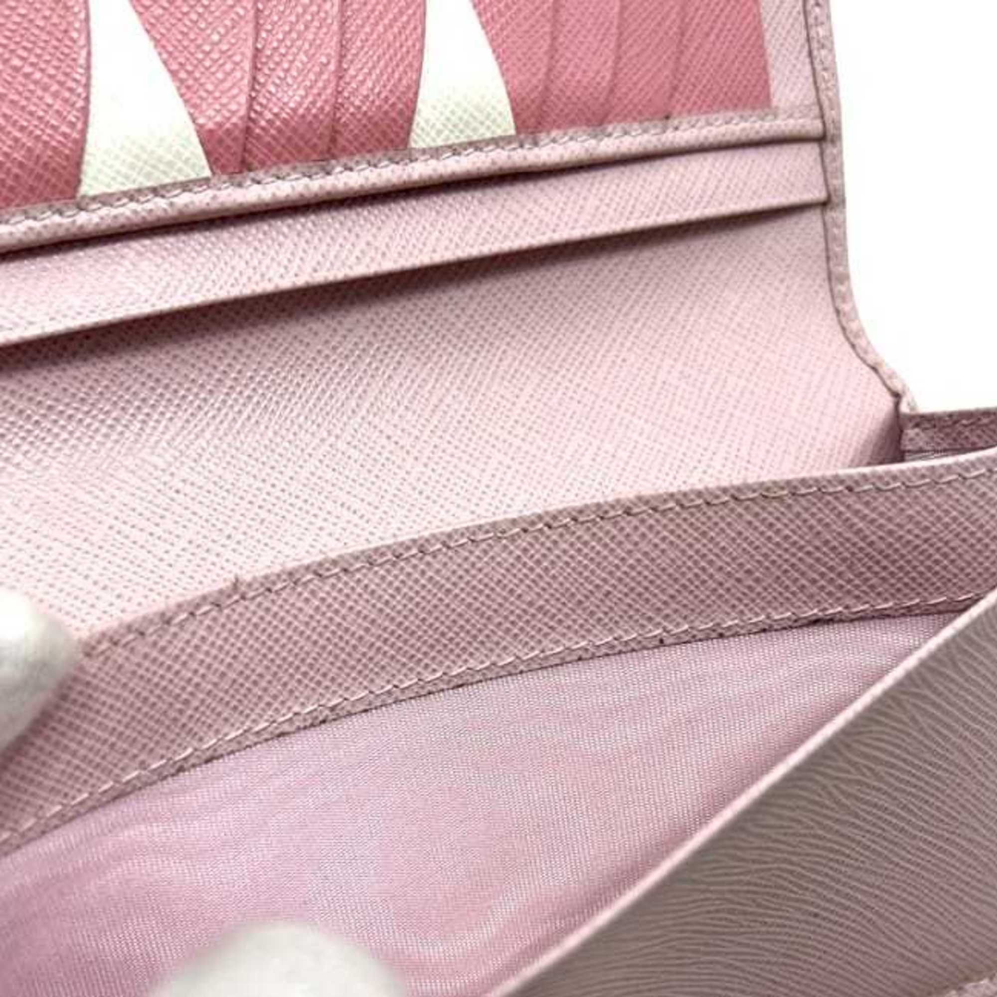 Prada Pink Leather Saffiano Triangle Long Wallet (Bi-Fold) (Pre-Owned)