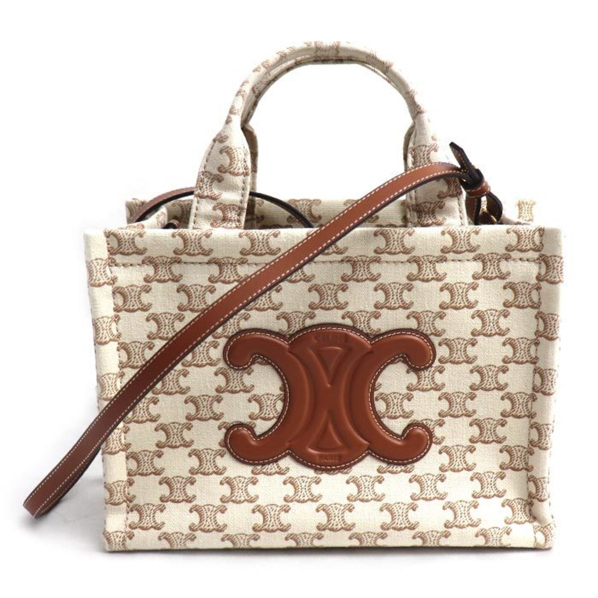 Celine Beige Brown Canvas Leather Shoulder Bag (Pre-Owned)