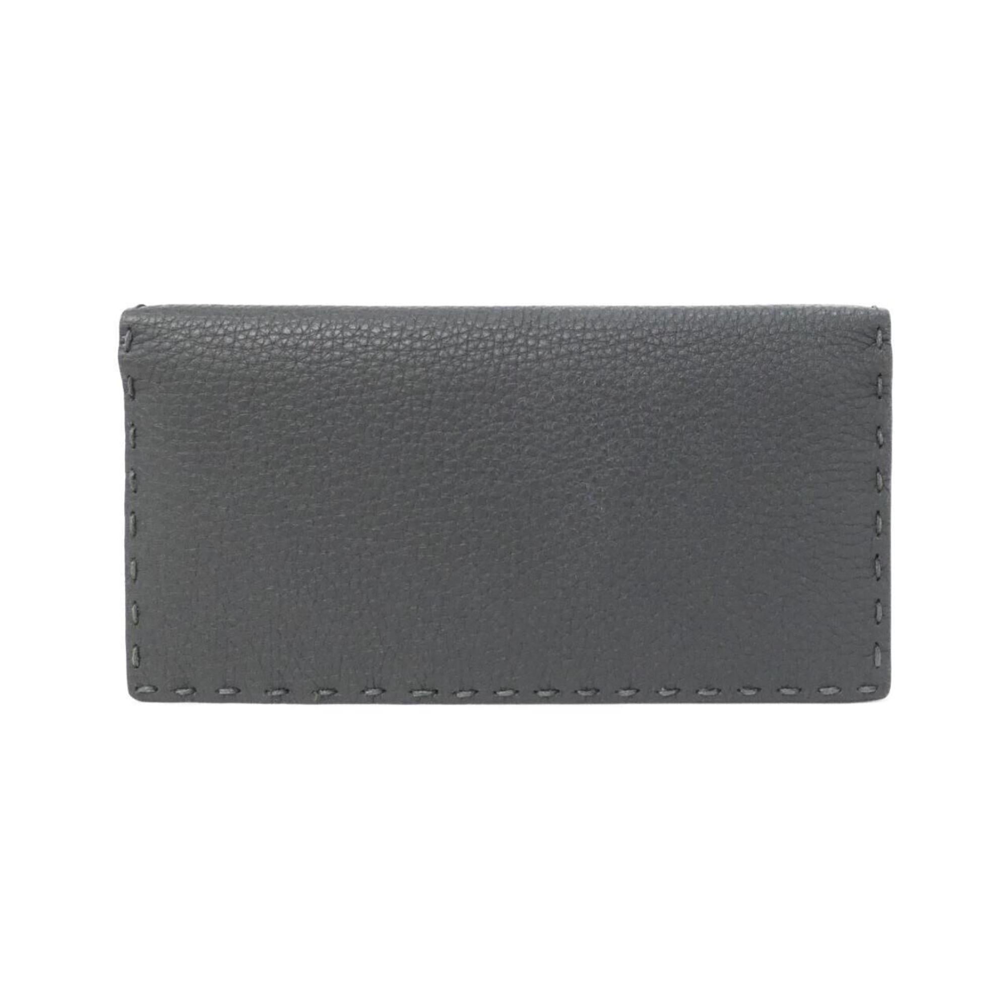 Fendi Gray Leather Long Wallet (Bi-Fold) (Pre-Owned)