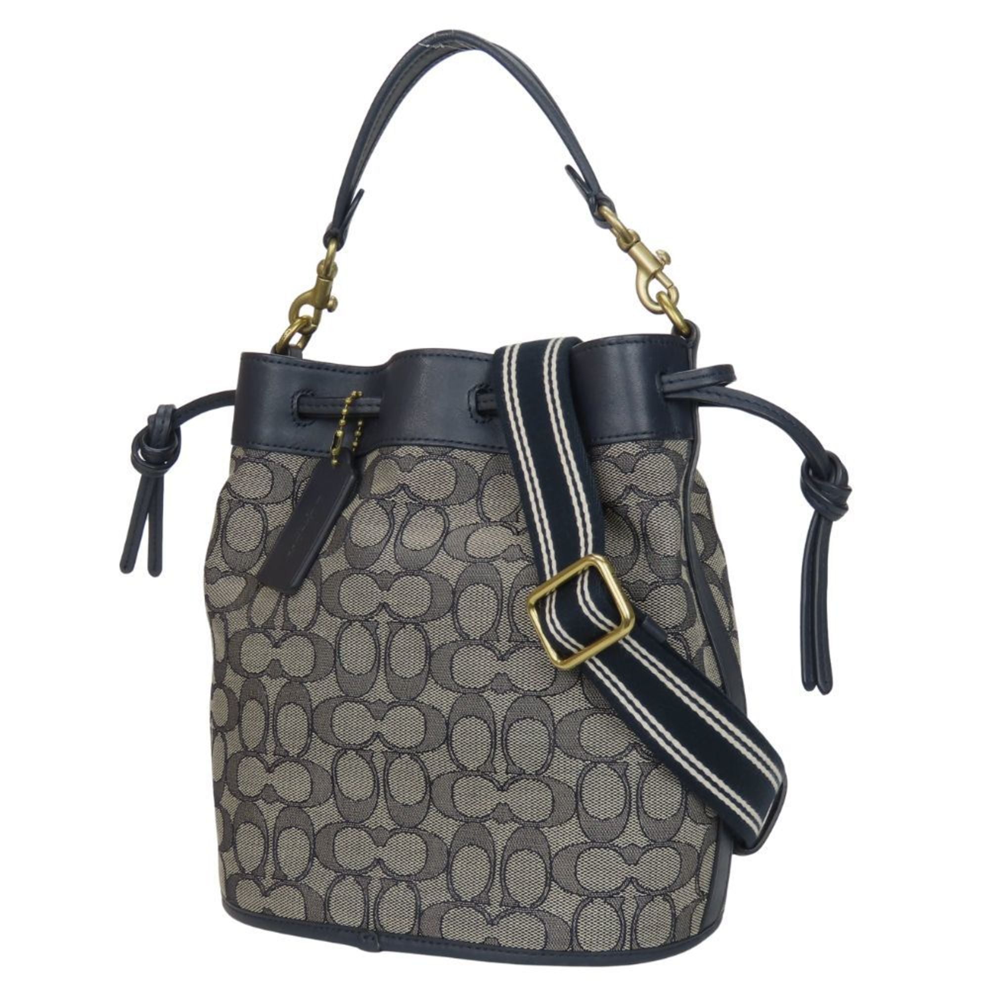Coach Gray Navy Canvas Leather Shoulder Bag (Pre-Owned)