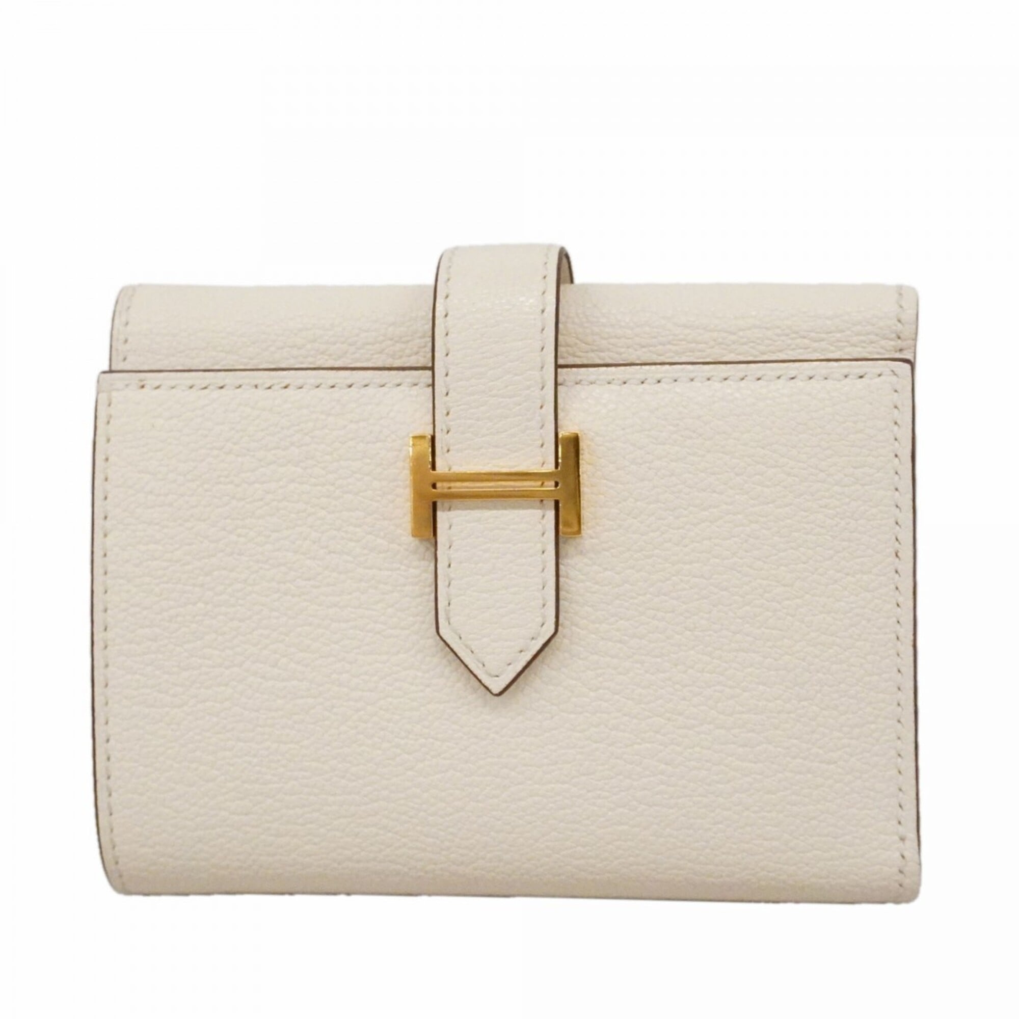 Hermes White Chevre Myzore Leather Wallet (Tri-Fold) (Pre-Owned)