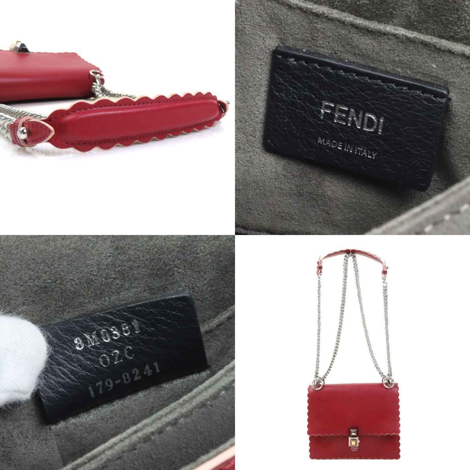 Fendi Red Color Leather Shoulder Bag (Pre-Owned)