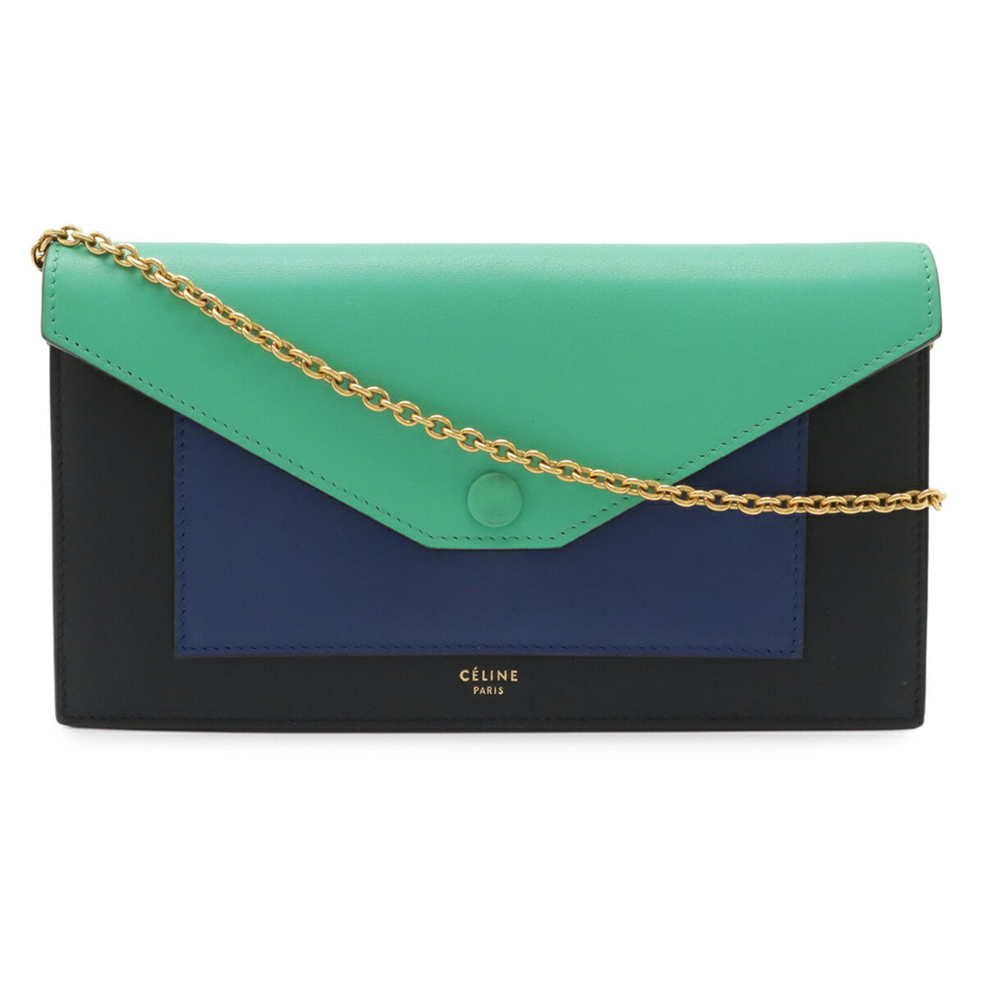 Celine Black Blue Green Leather Clutch Bag Shoulder Bag (Pre-Owned)