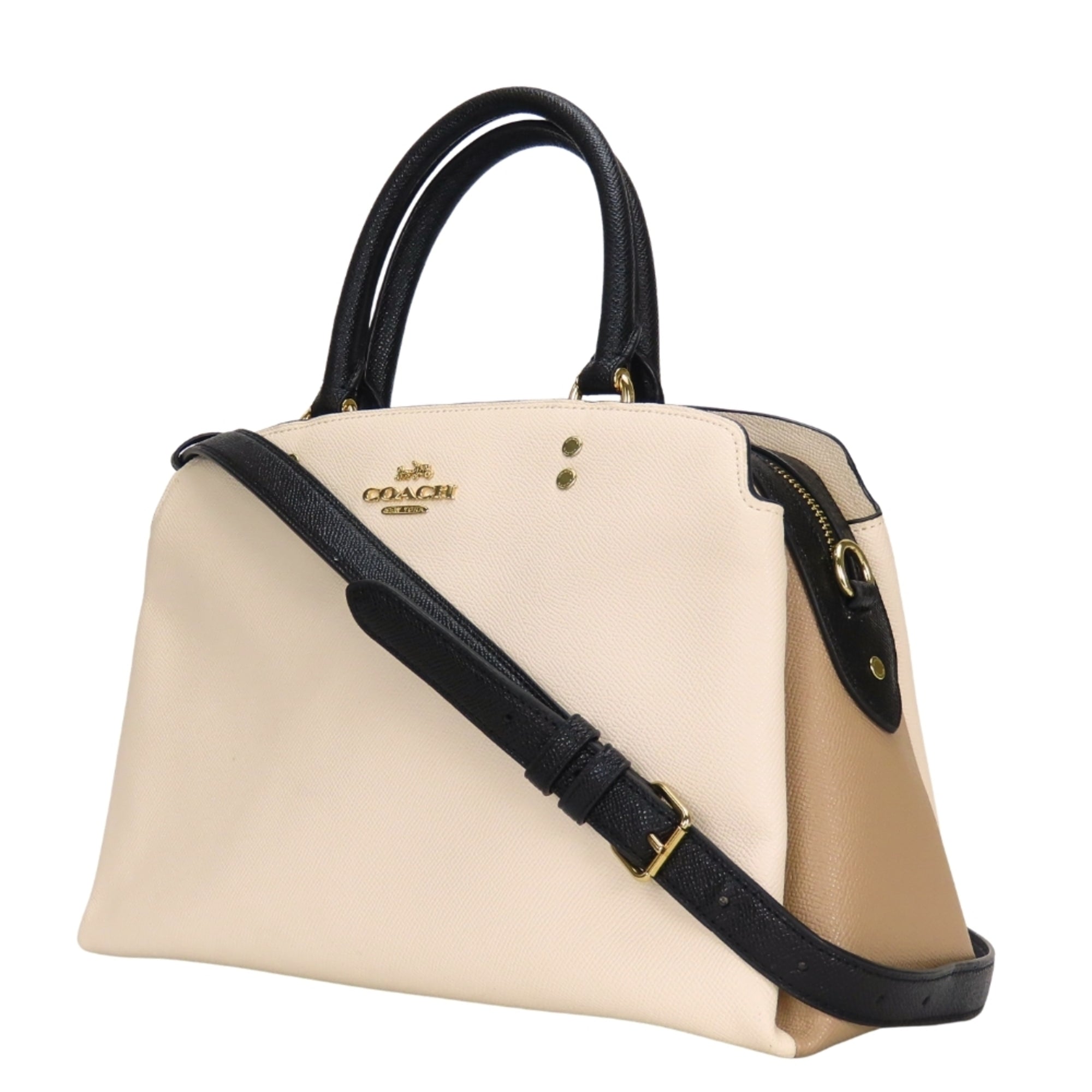 Coach Beige Black Ivory Leather Handbag (Pre-Owned)